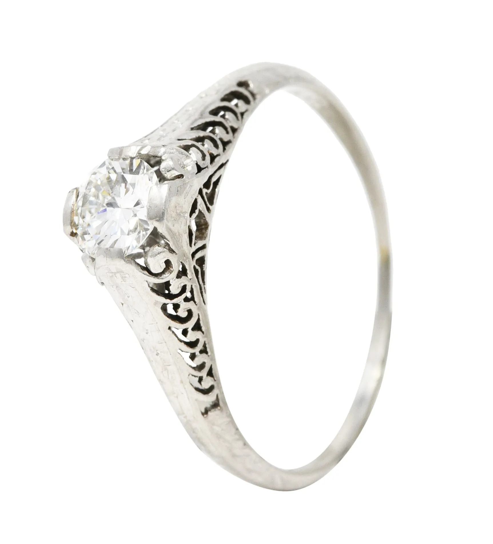 1920's Art Deco 0.55 CTW Diamond Platinum Filigree Engagement Ring