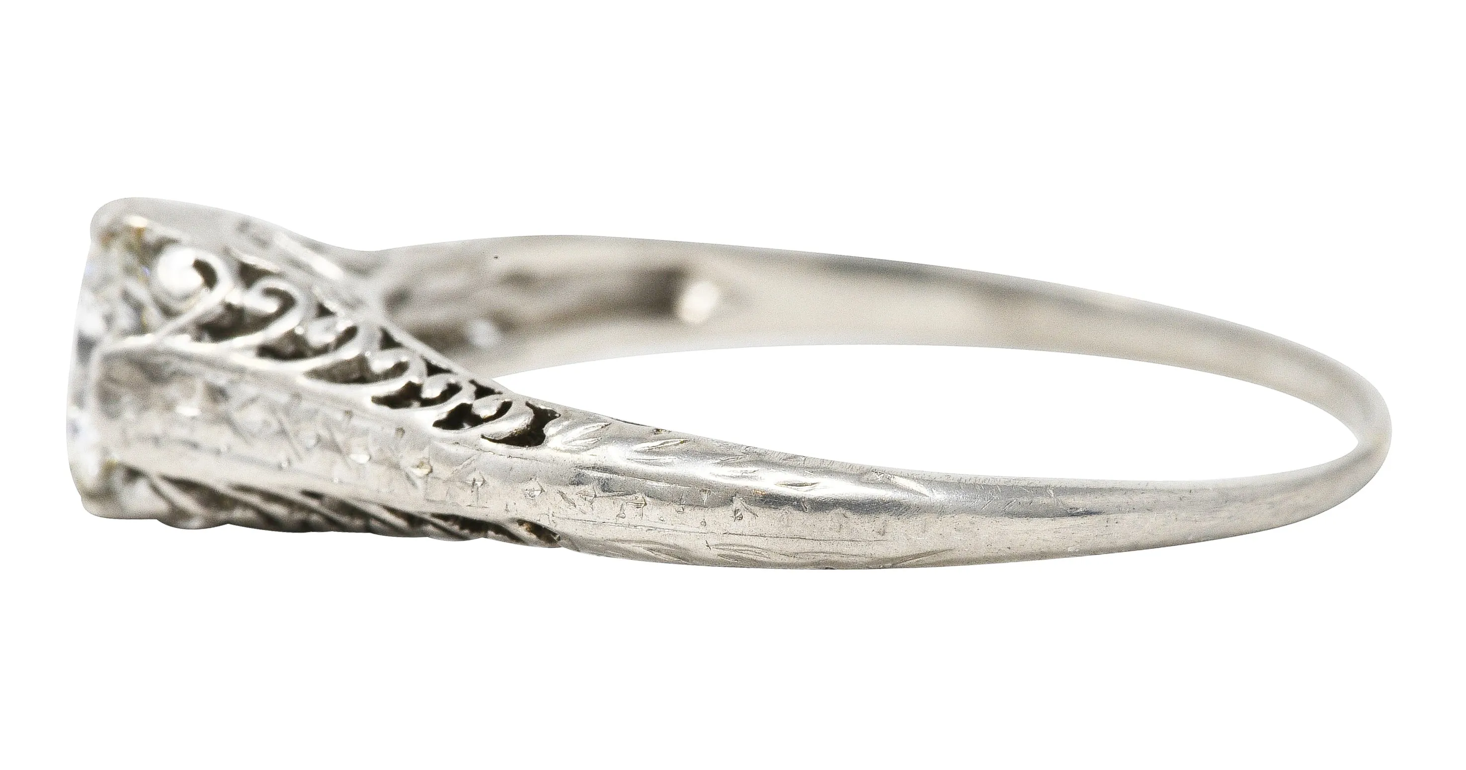 1920's Art Deco 0.55 CTW Diamond Platinum Filigree Engagement Ring