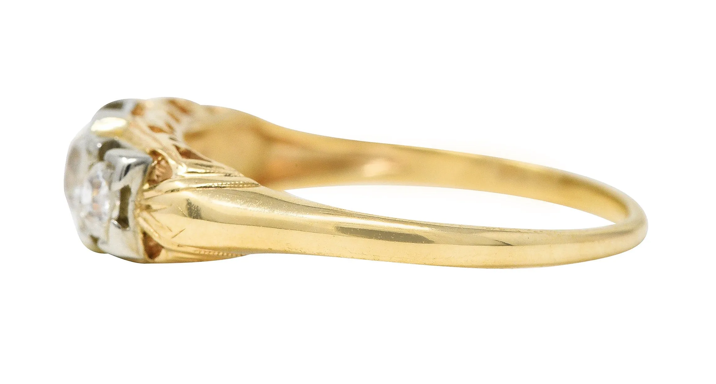 1920's Art Deco 0.60 CTW Diamond 14 Karat Two-Tone Three Stone Ring