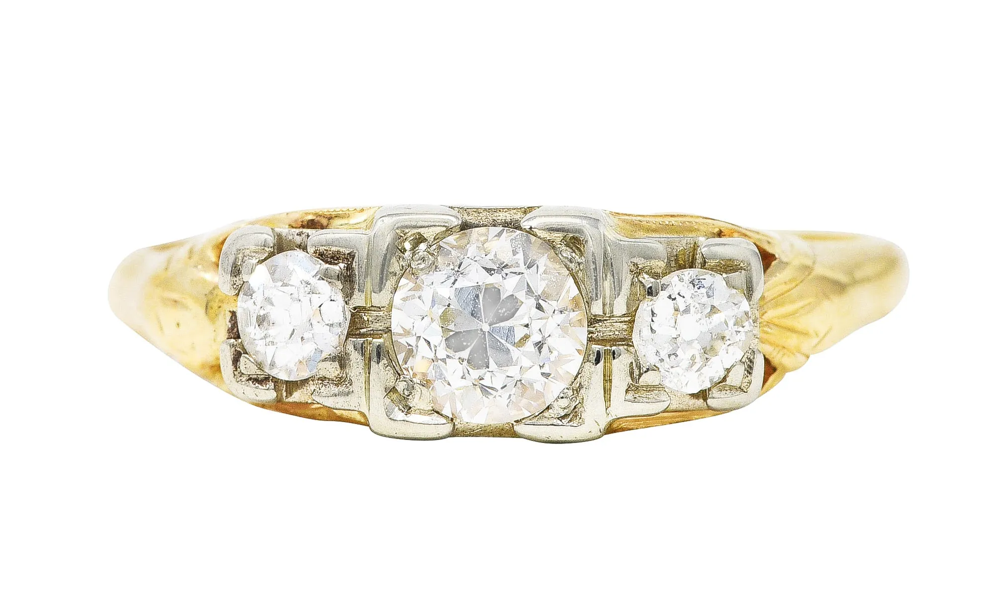 1920's Art Deco 0.60 CTW Diamond 14 Karat Two-Tone Three Stone Ring