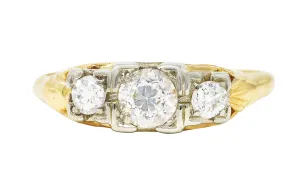 1920's Art Deco 0.60 CTW Diamond 14 Karat Two-Tone Three Stone Ring