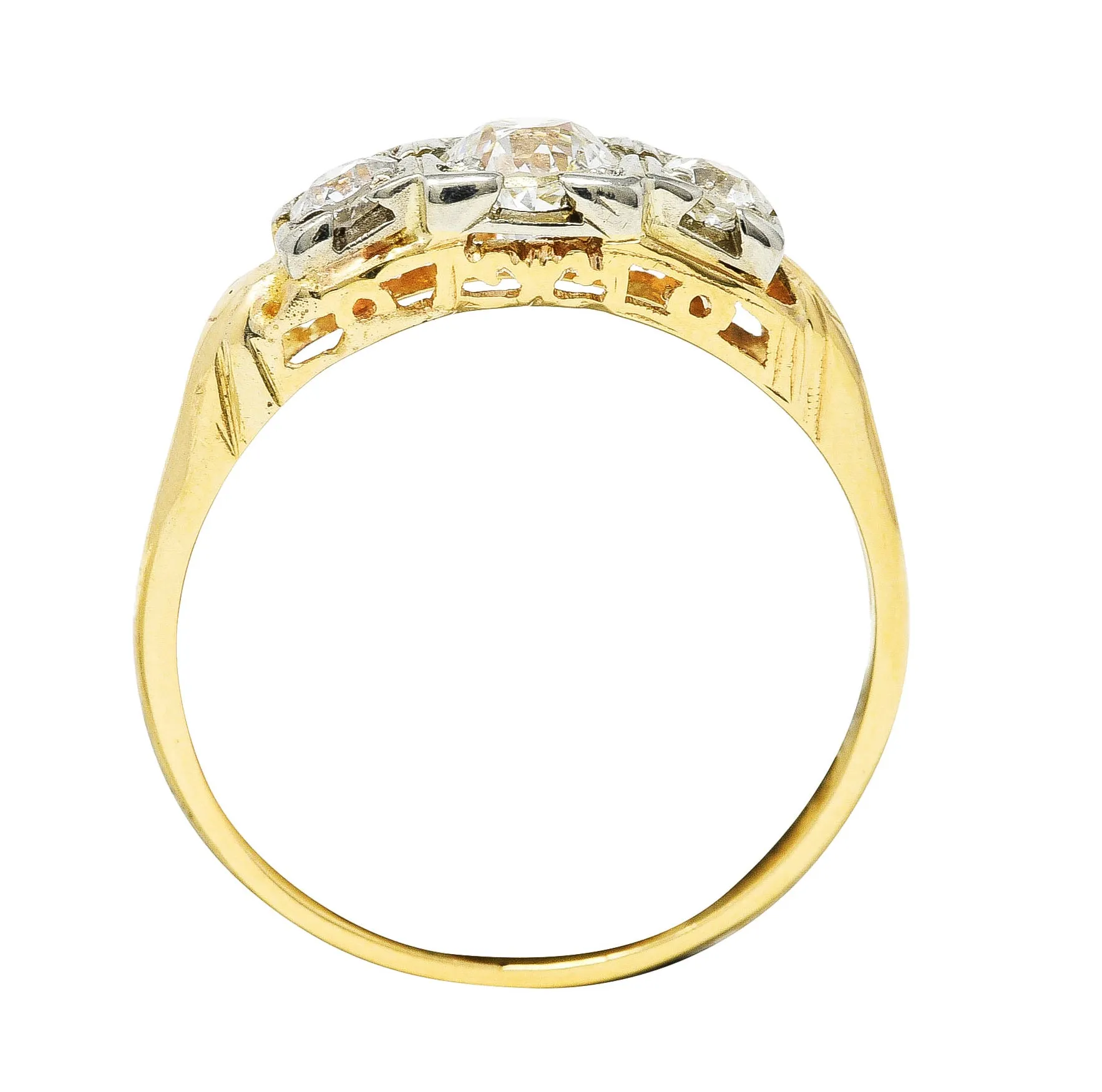 1920's Art Deco 0.60 CTW Diamond 14 Karat Two-Tone Three Stone Ring