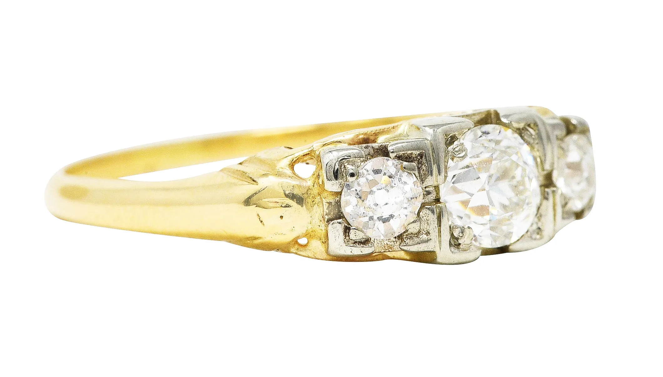 1920's Art Deco 0.60 CTW Diamond 14 Karat Two-Tone Three Stone Ring