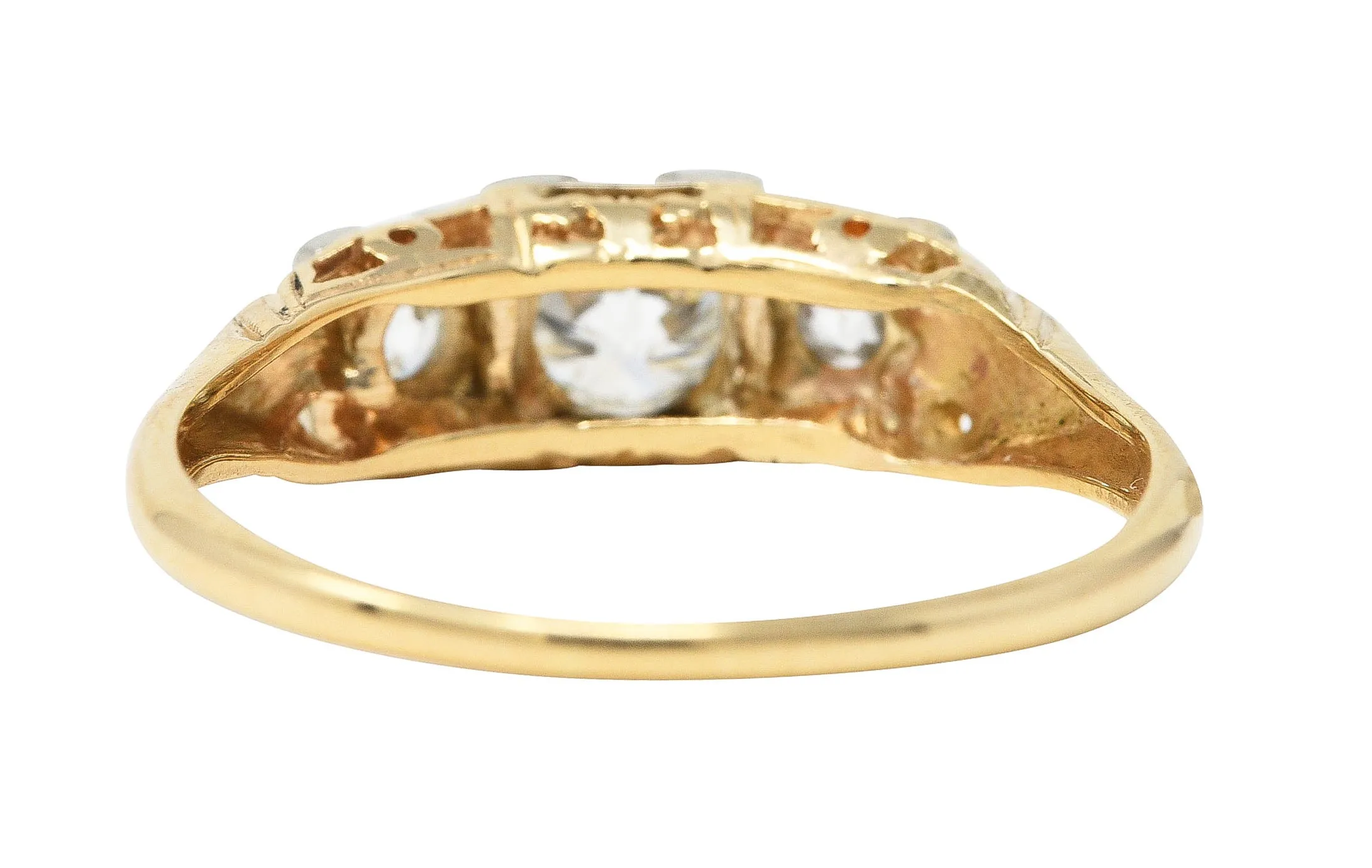 1920's Art Deco 0.60 CTW Diamond 14 Karat Two-Tone Three Stone Ring