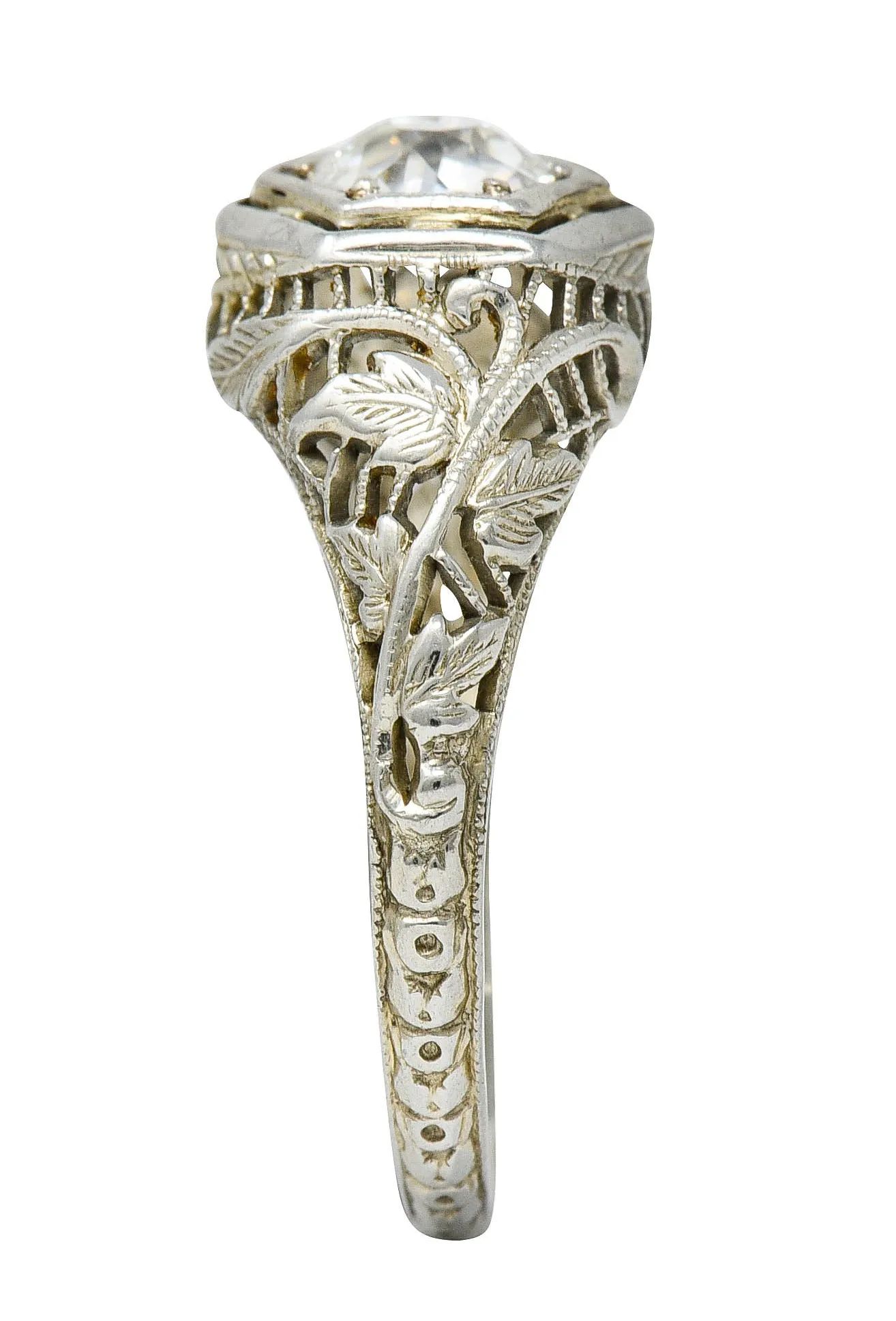 1920's Art Deco 0.62 CTW Diamond 18 Karat White Gold Hexagonal Engagement Ring