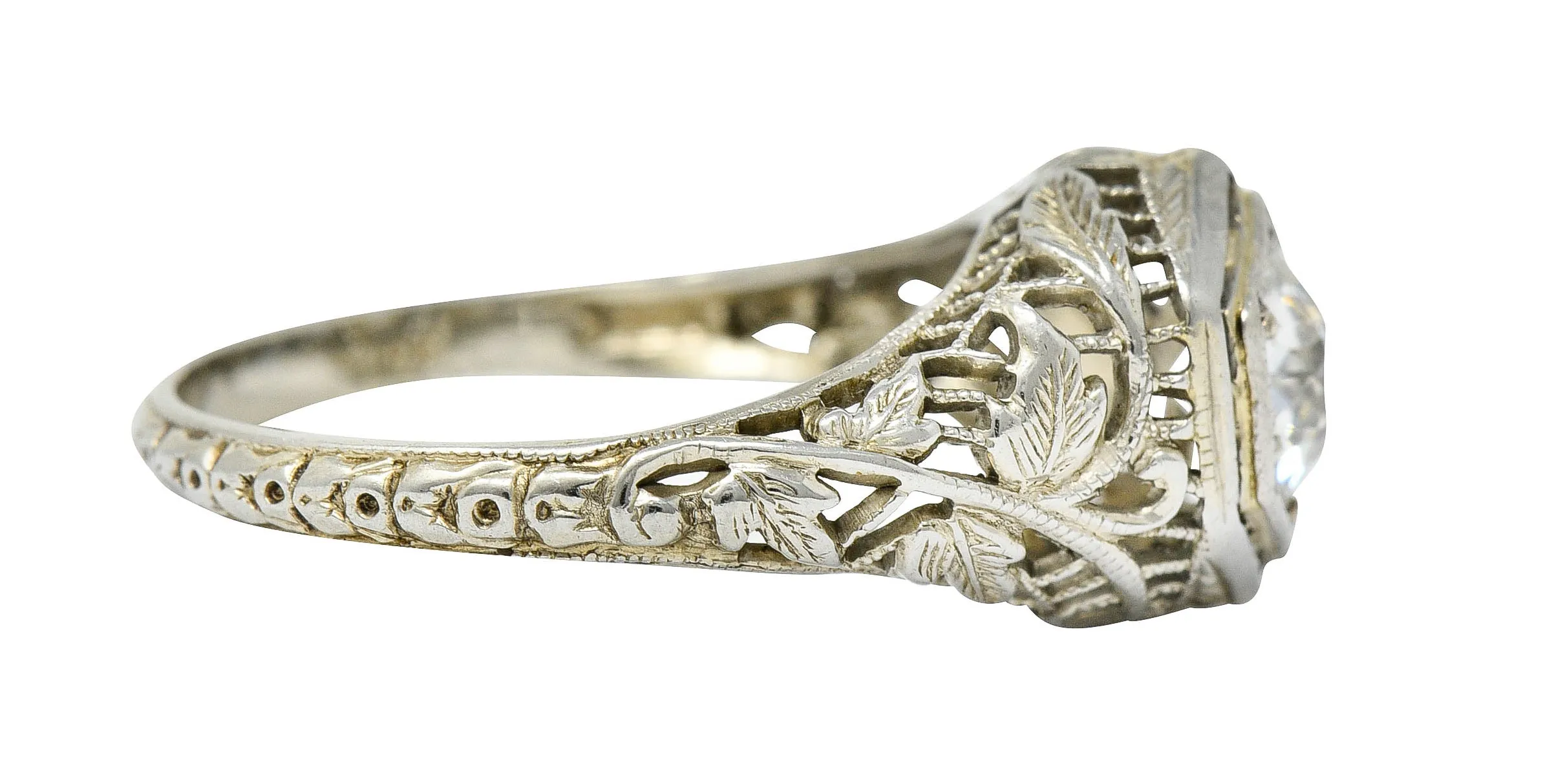 1920's Art Deco 0.62 CTW Diamond 18 Karat White Gold Hexagonal Engagement Ring
