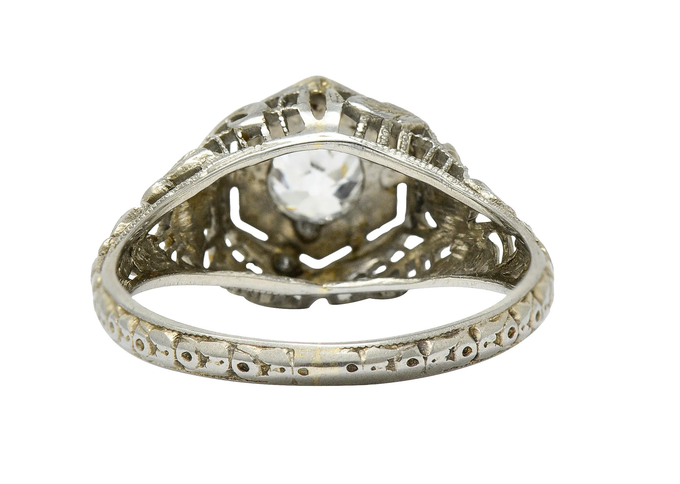 1920's Art Deco 0.62 CTW Diamond 18 Karat White Gold Hexagonal Engagement Ring