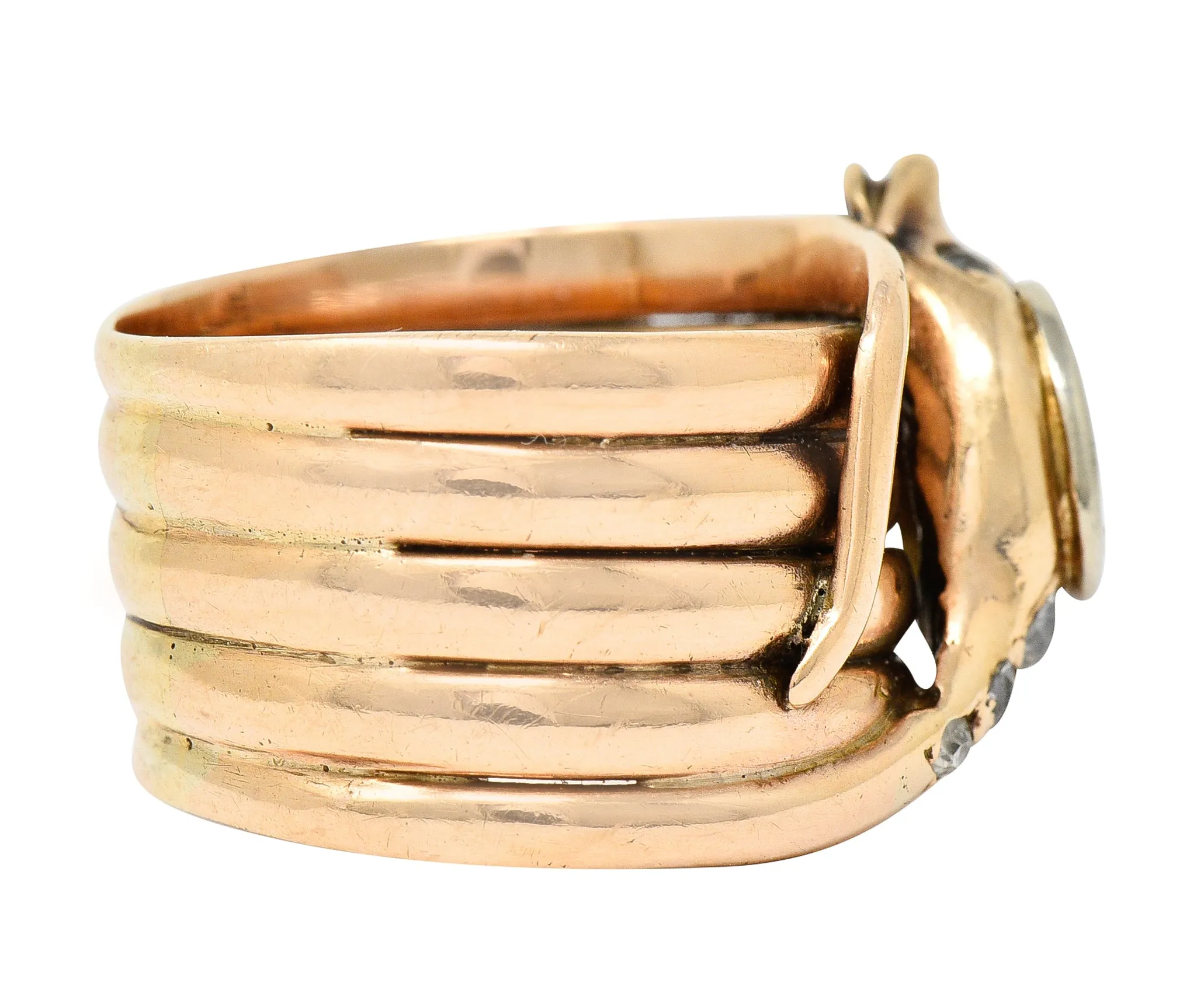 1920's Art Deco 0.67 CTW Diamond 14 Karat Two-Tone Gold Antique Snake Ring