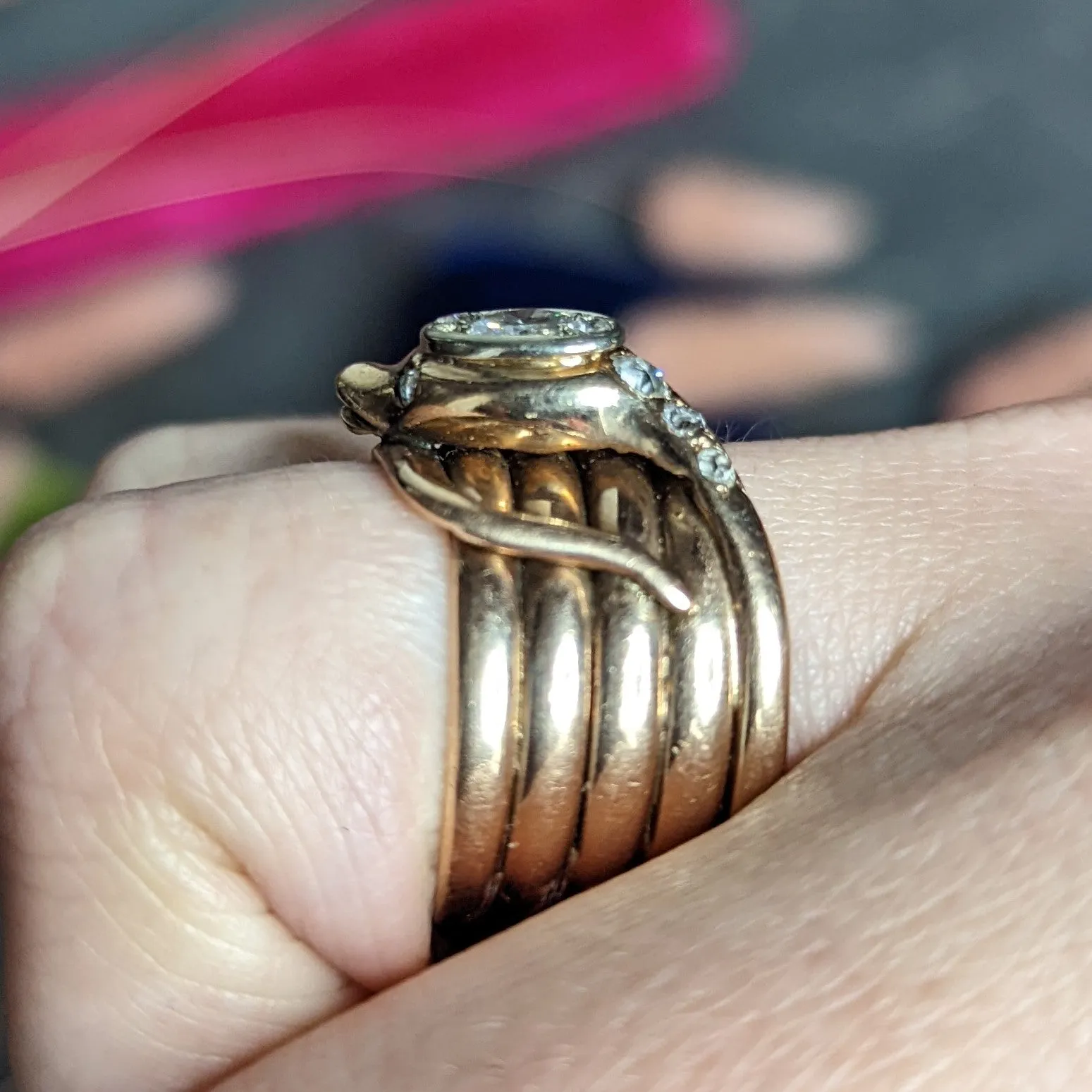1920's Art Deco 0.67 CTW Diamond 14 Karat Two-Tone Gold Antique Snake Ring