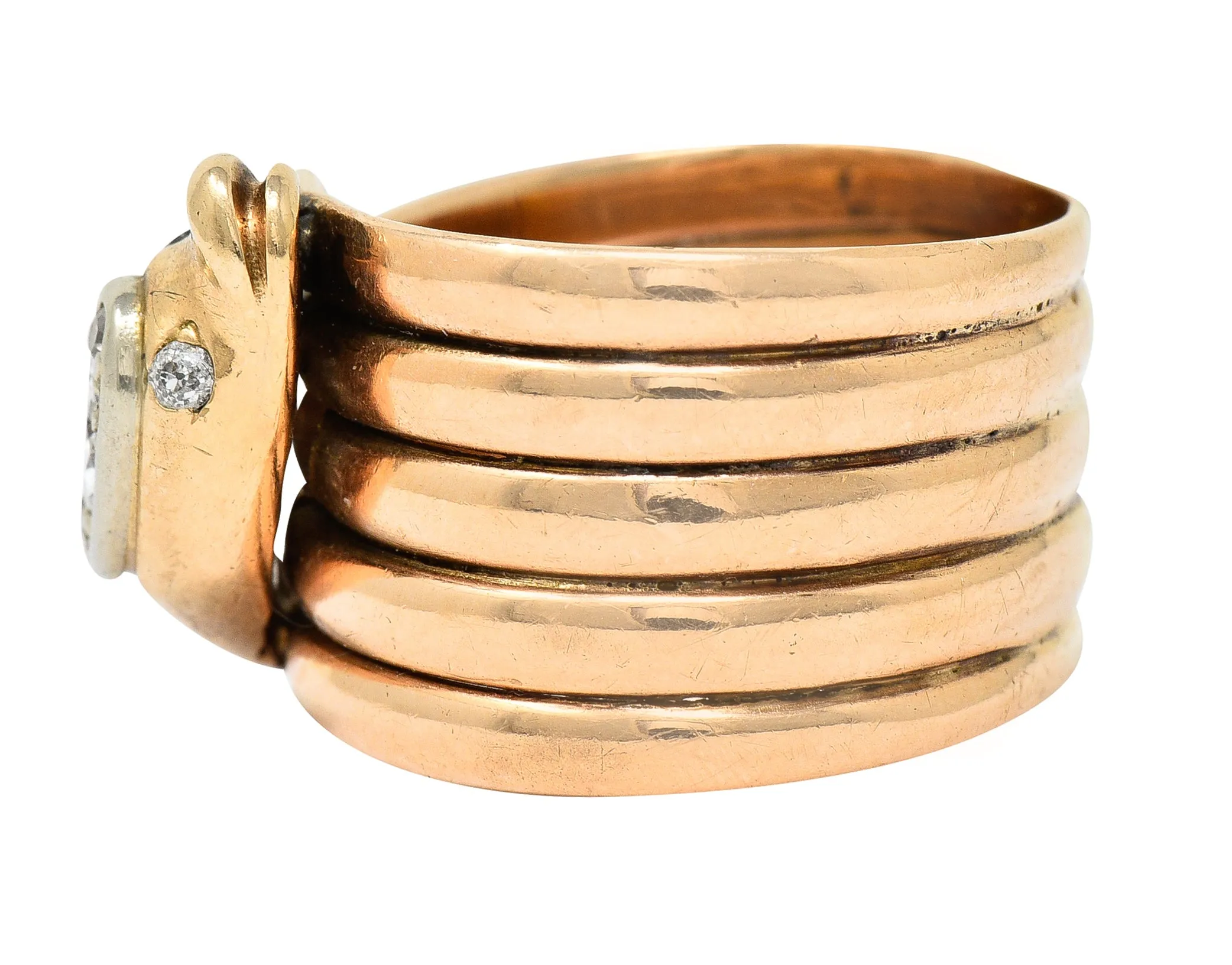 1920's Art Deco 0.67 CTW Diamond 14 Karat Two-Tone Gold Antique Snake Ring