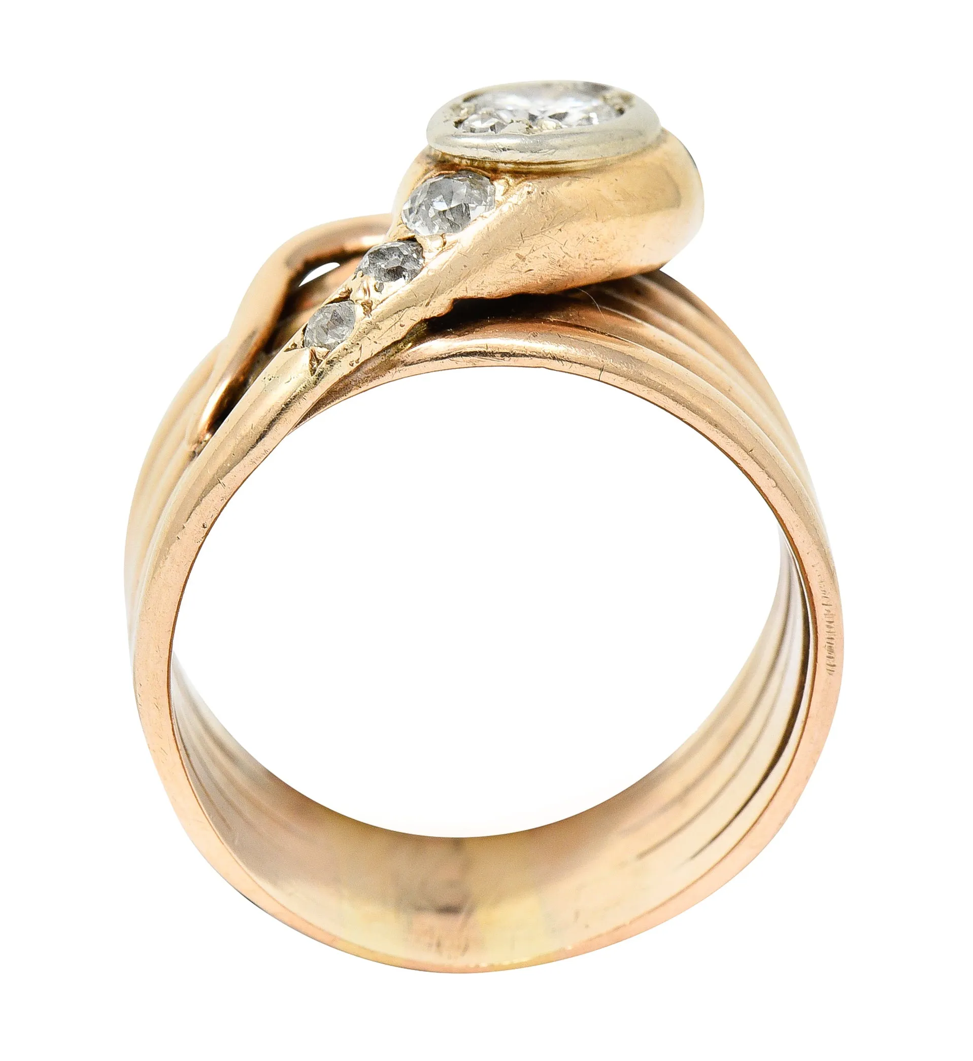 1920's Art Deco 0.67 CTW Diamond 14 Karat Two-Tone Gold Antique Snake Ring