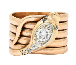 1920's Art Deco 0.67 CTW Diamond 14 Karat Two-Tone Gold Antique Snake Ring