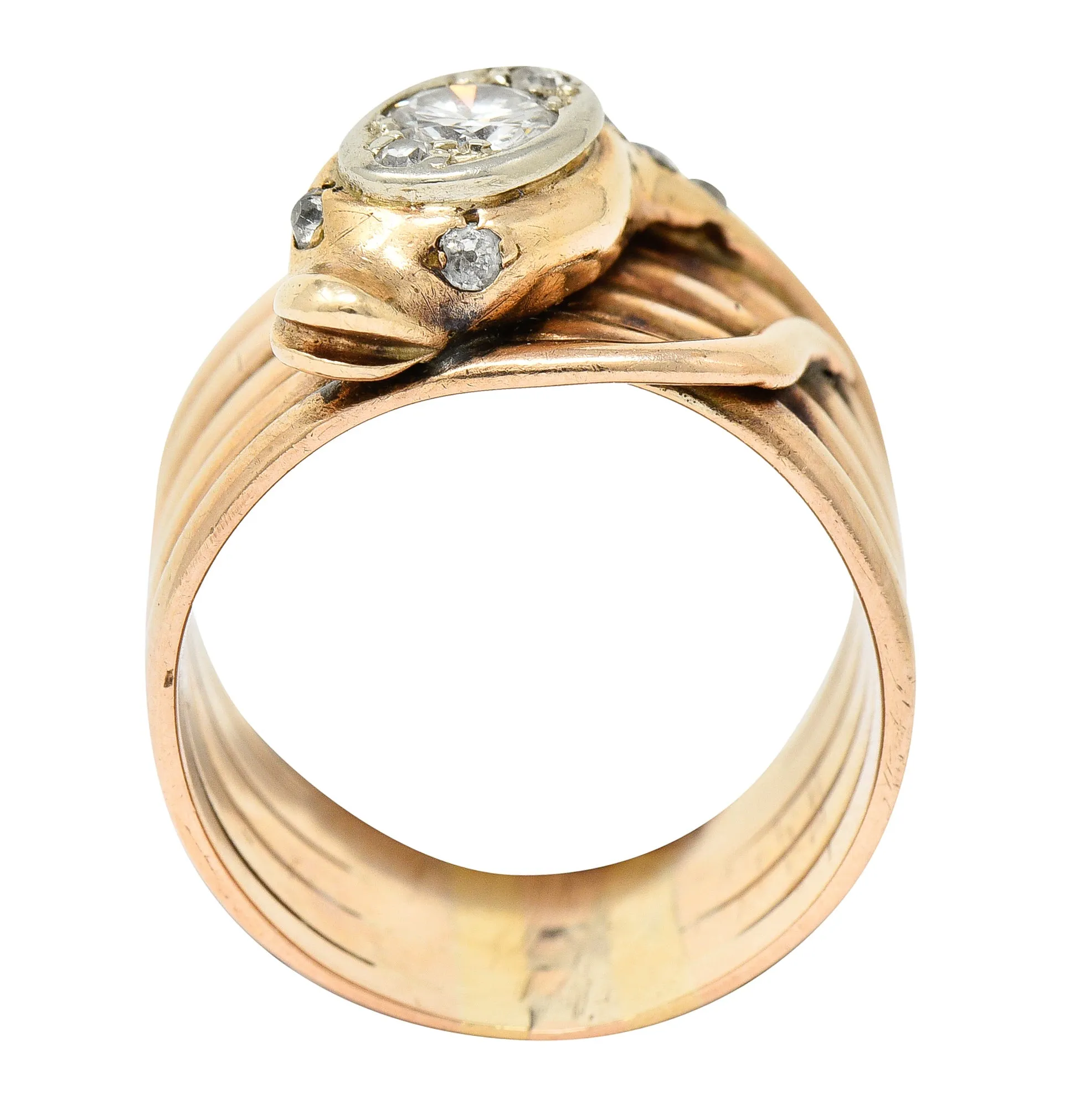 1920's Art Deco 0.67 CTW Diamond 14 Karat Two-Tone Gold Antique Snake Ring