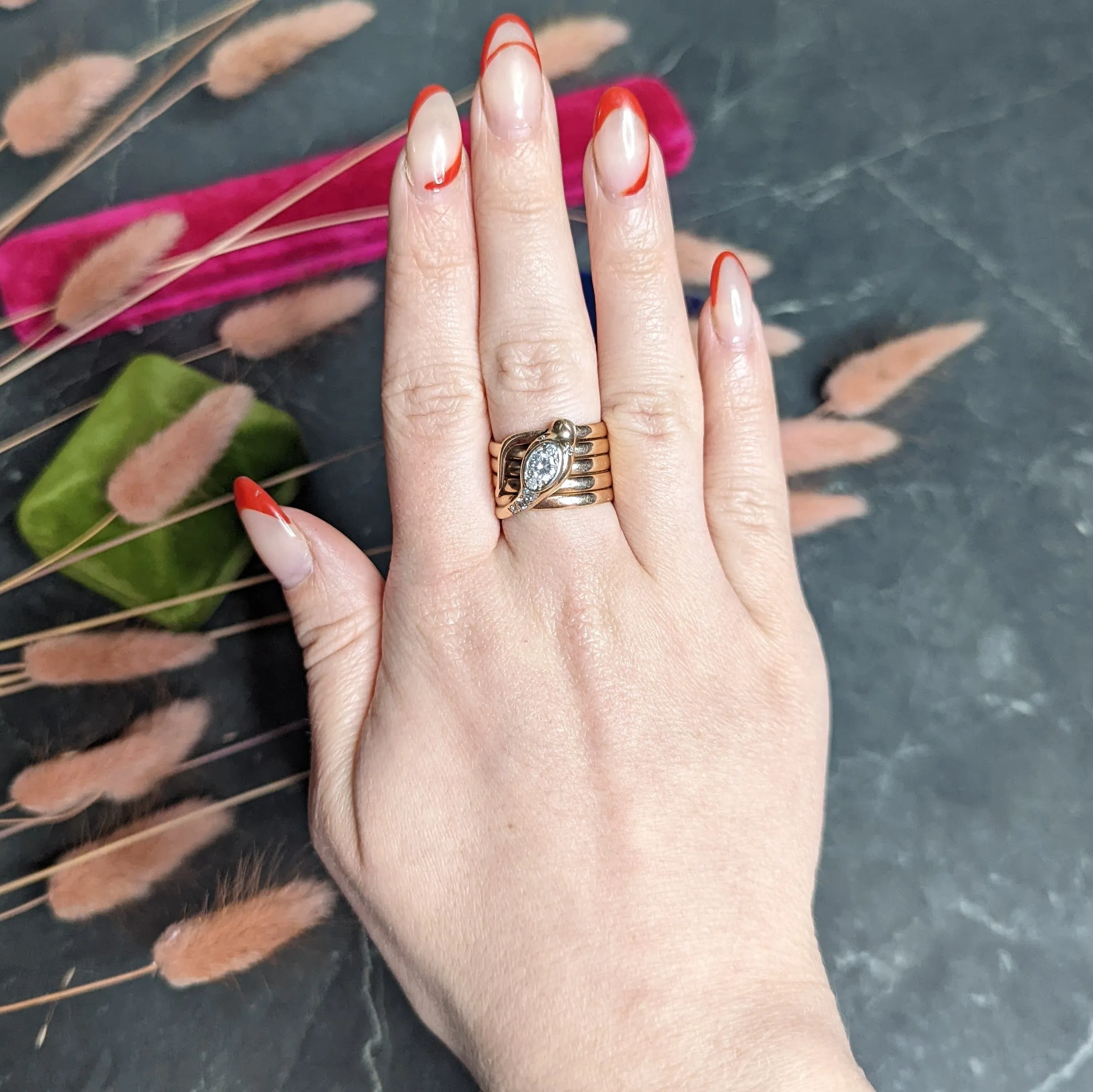 1920's Art Deco 0.67 CTW Diamond 14 Karat Two-Tone Gold Antique Snake Ring