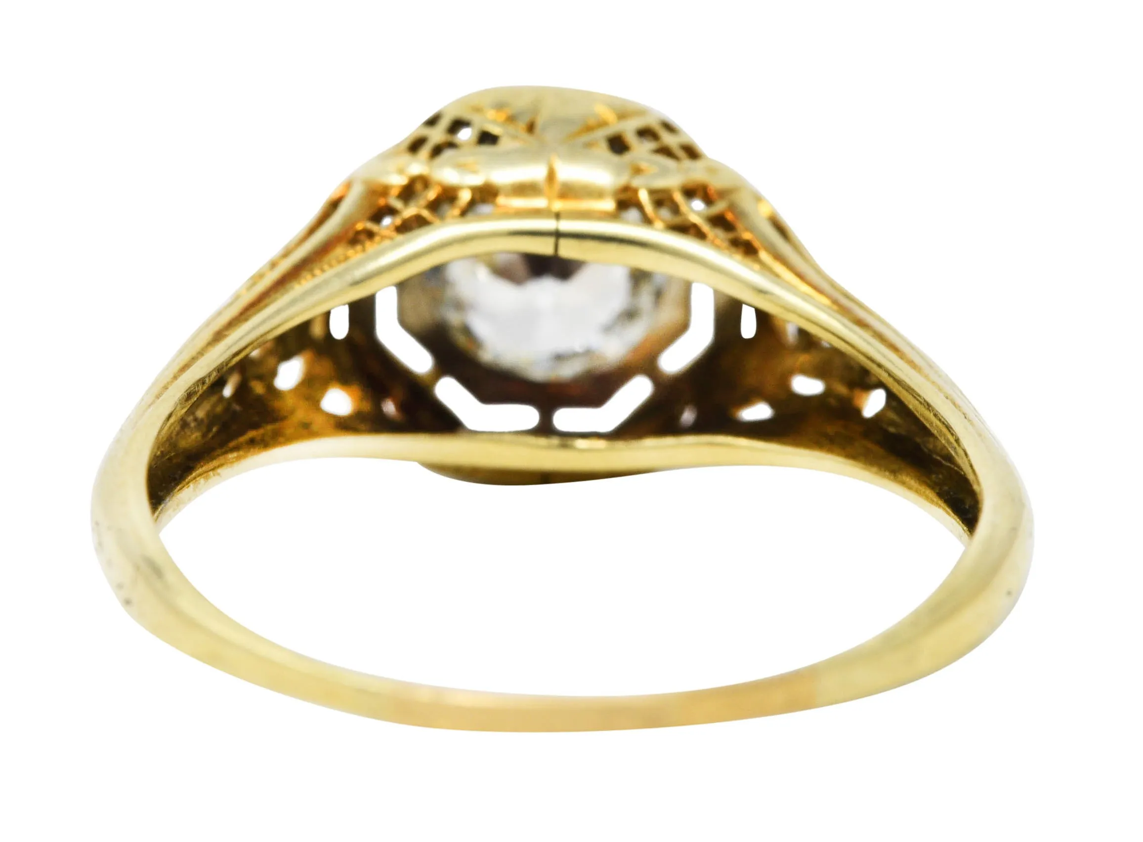 1920's Art Deco 0.71 Old European Diamond 14 Karat Two-Tone Gold Floral Engagement Ring