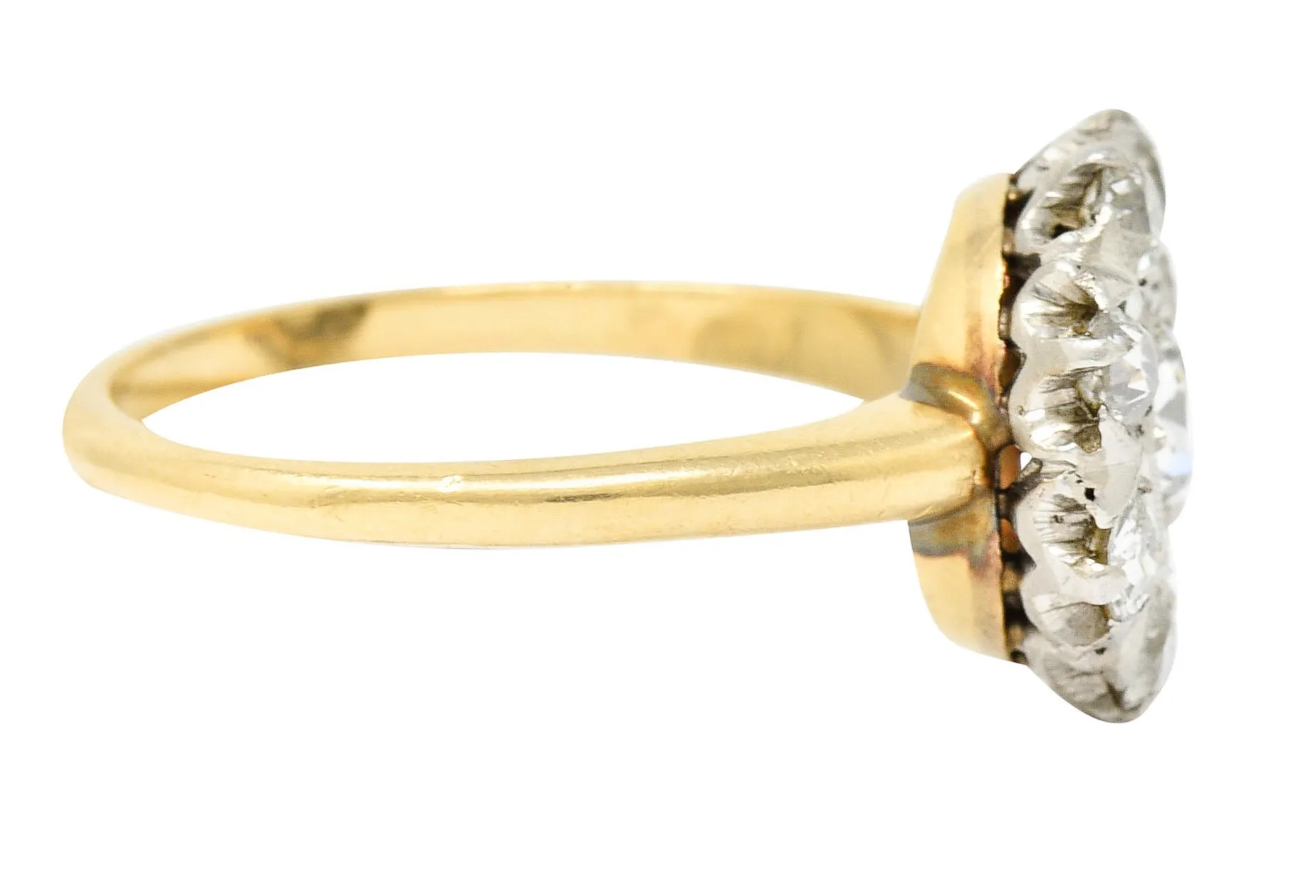 1920's Art Deco 0.80 CTW Diamond Platinum-Topped 14 Karat Gold Cluster Ring