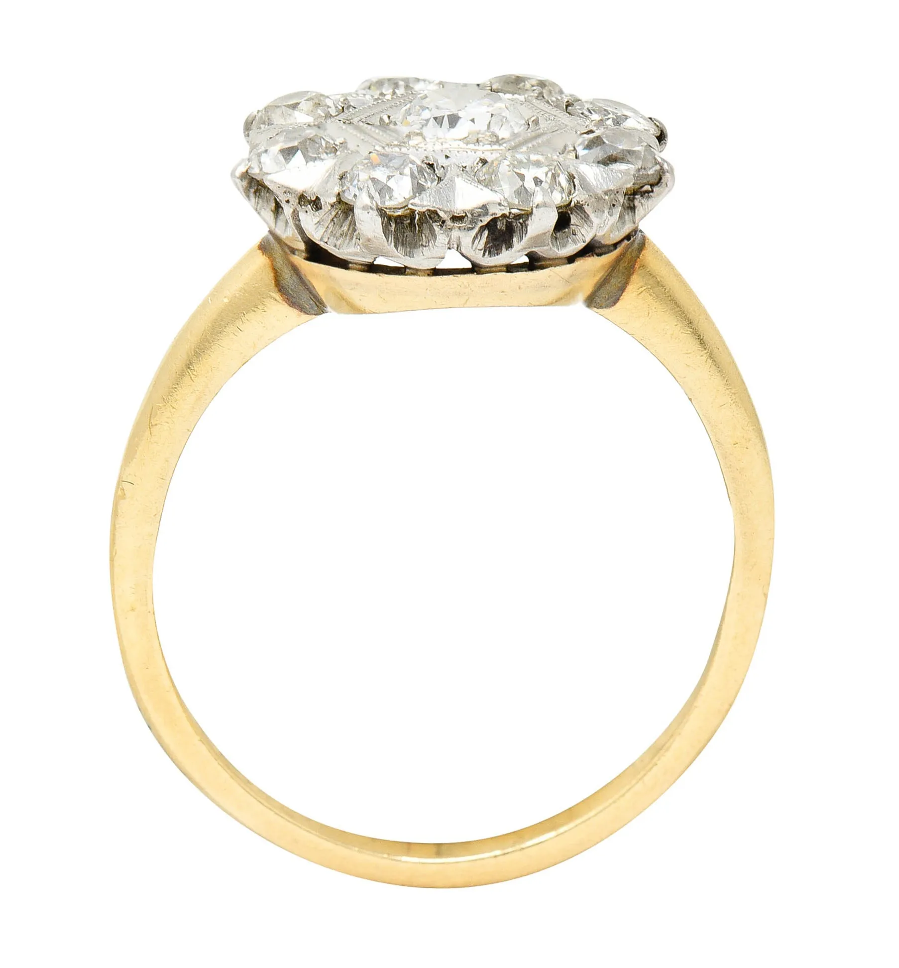 1920's Art Deco 0.80 CTW Diamond Platinum-Topped 14 Karat Gold Cluster Ring