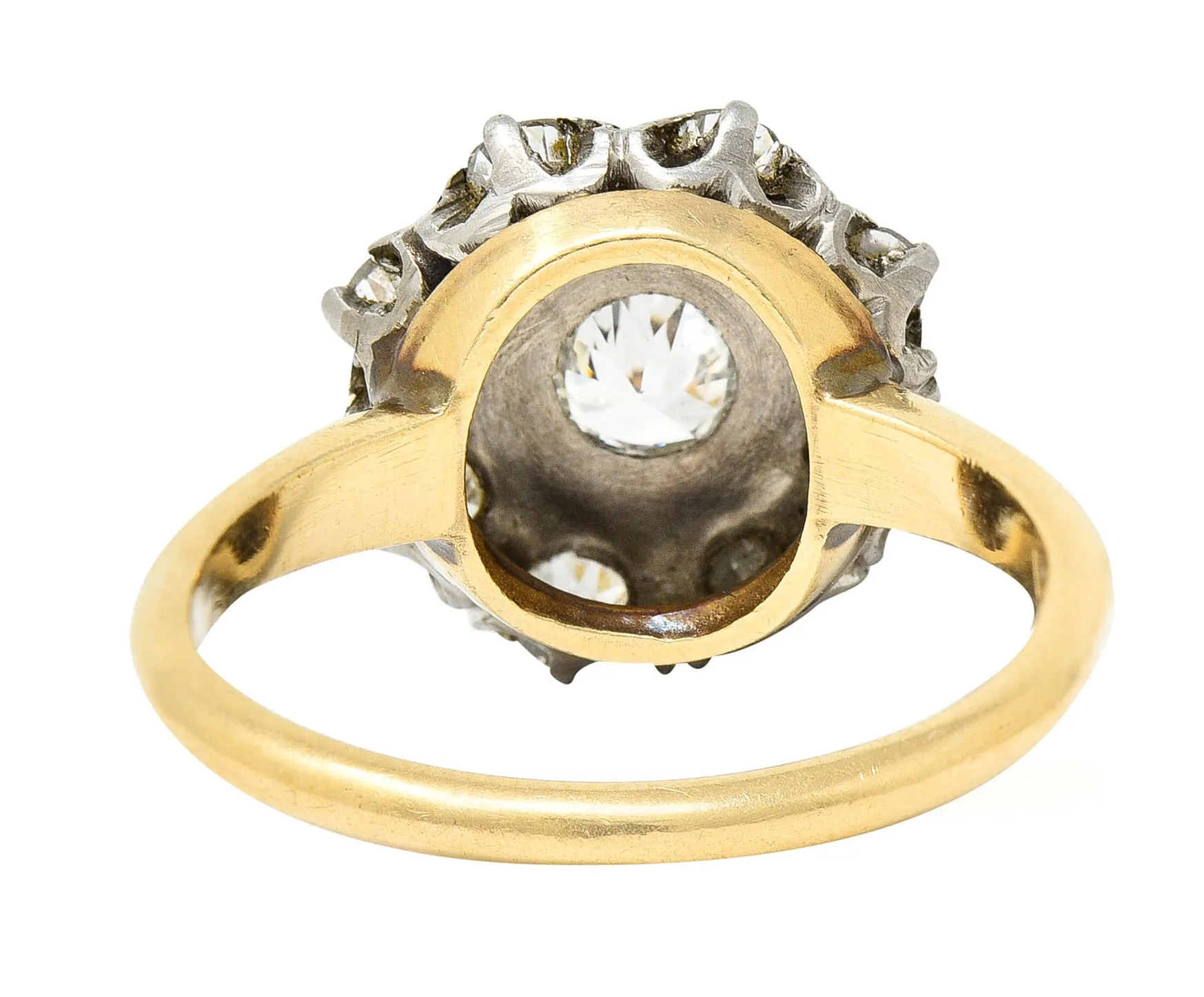 1920's Art Deco 0.80 CTW Diamond Platinum-Topped 14 Karat Gold Cluster Ring