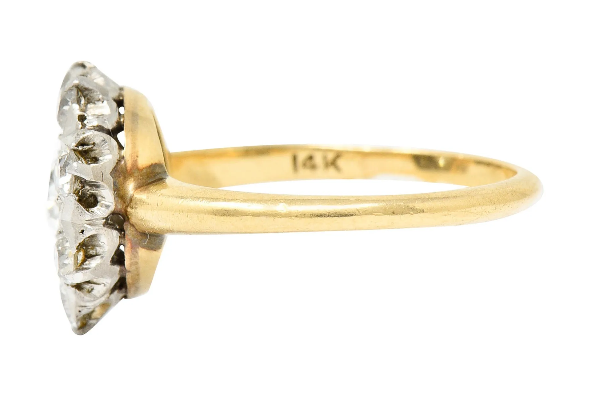 1920's Art Deco 0.80 CTW Diamond Platinum-Topped 14 Karat Gold Cluster Ring