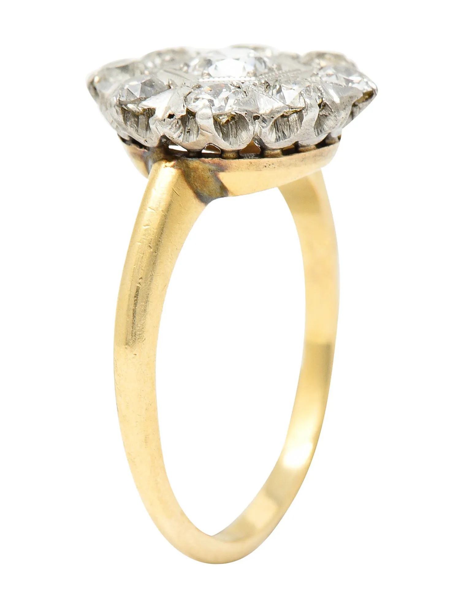 1920's Art Deco 0.80 CTW Diamond Platinum-Topped 14 Karat Gold Cluster Ring