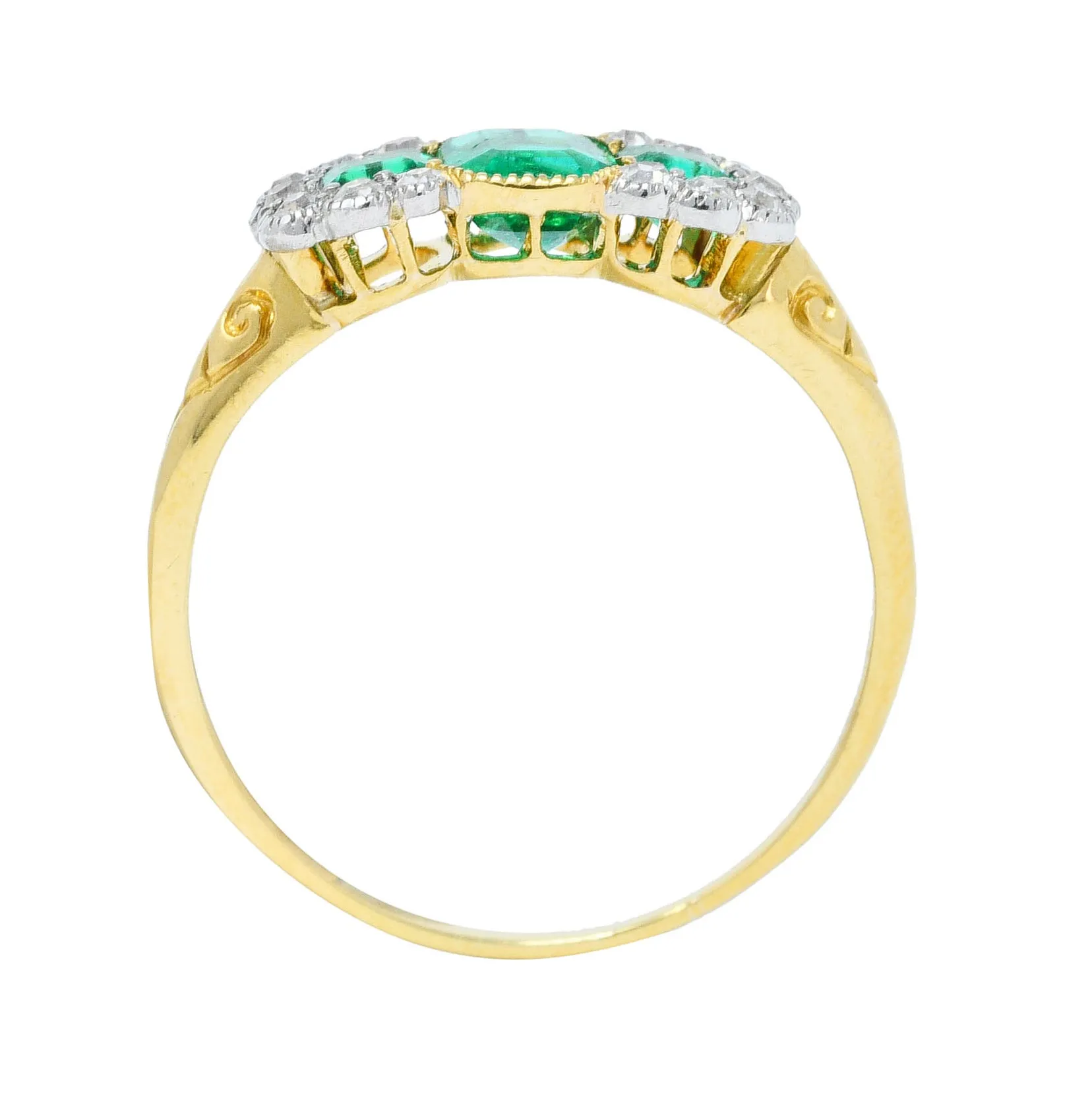 1920's Art Deco 1.20 CTW Emerald Diamond Platinum-Topped 18 Karat Gold Ring