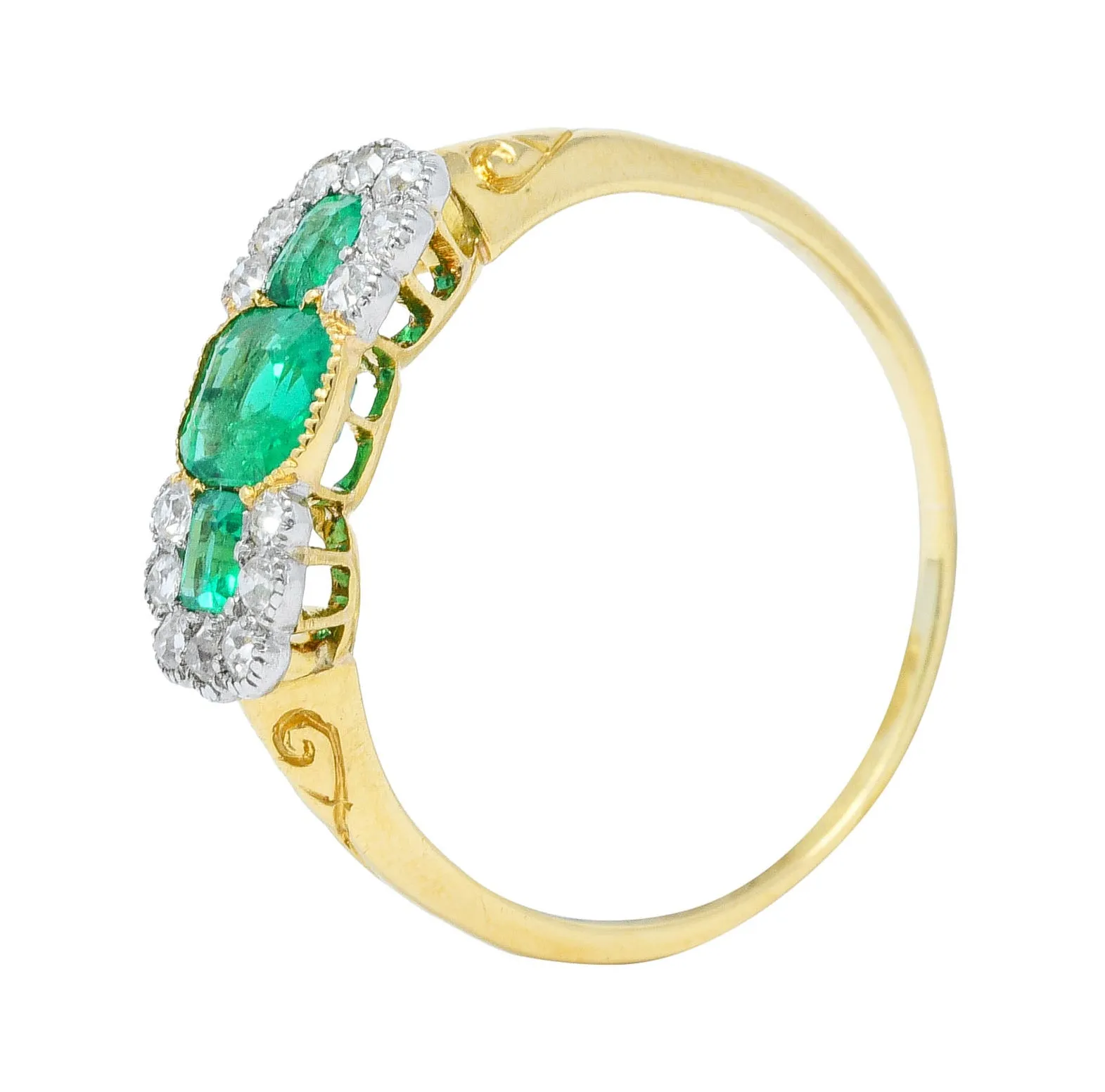 1920's Art Deco 1.20 CTW Emerald Diamond Platinum-Topped 18 Karat Gold Ring