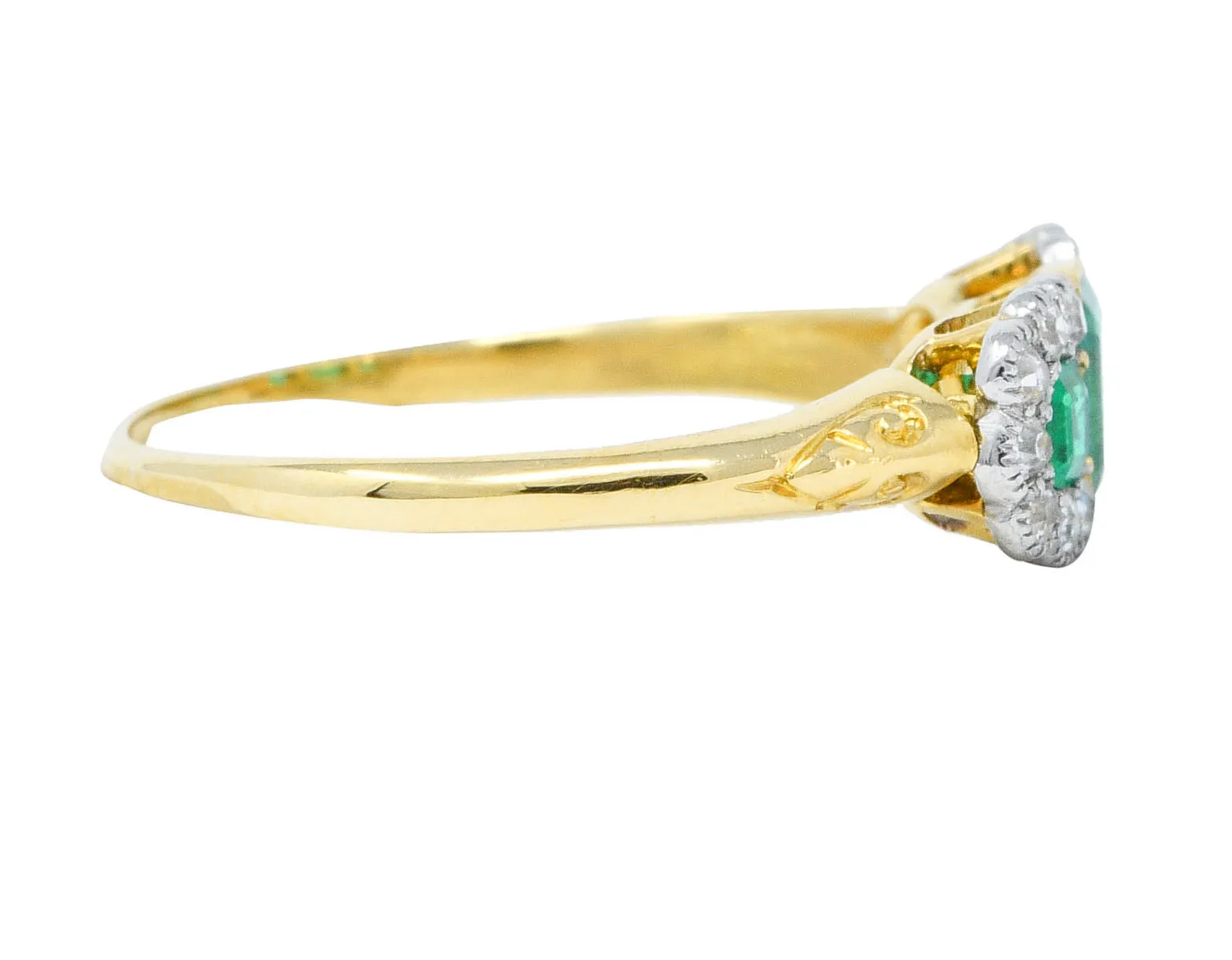 1920's Art Deco 1.20 CTW Emerald Diamond Platinum-Topped 18 Karat Gold Ring