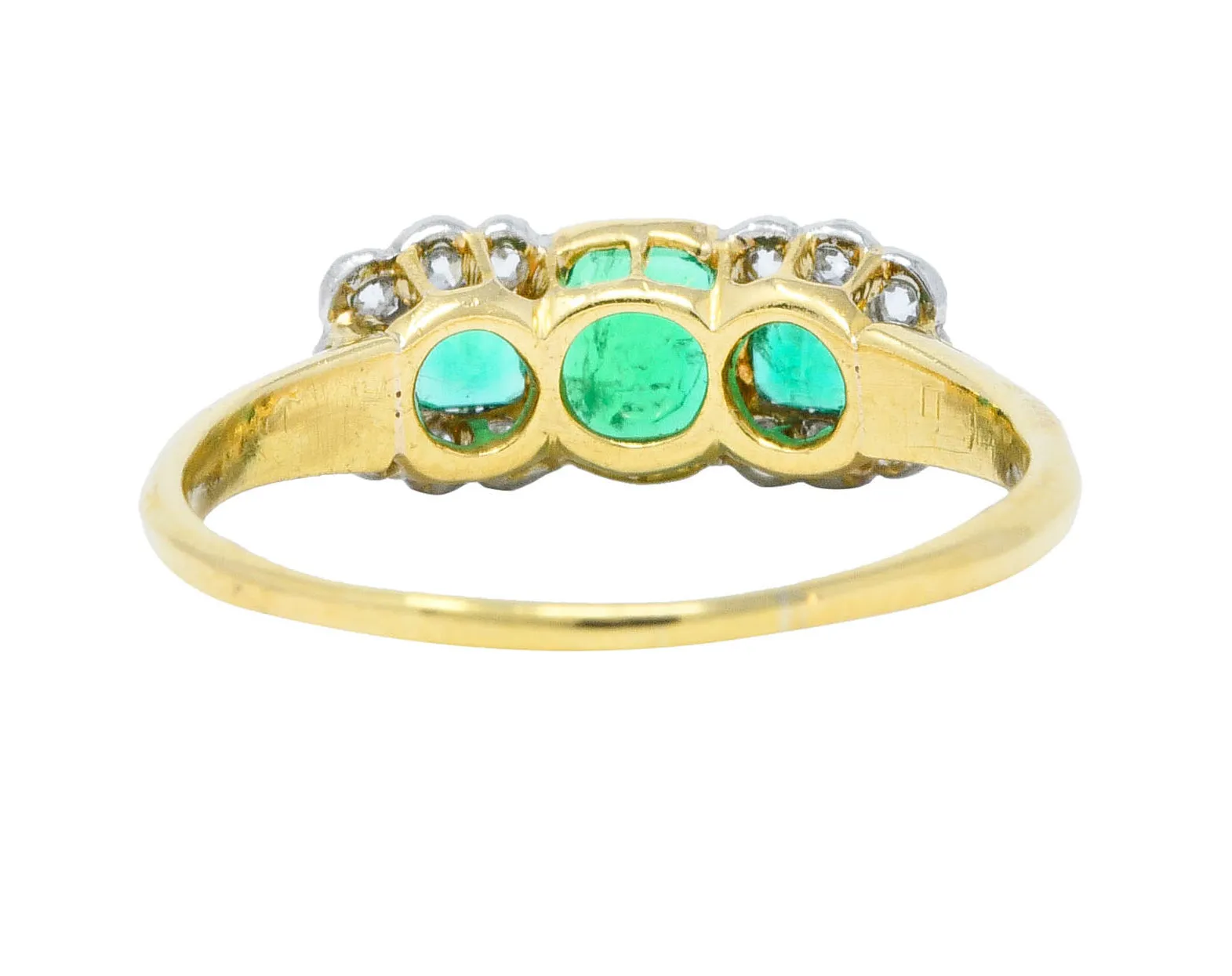 1920's Art Deco 1.20 CTW Emerald Diamond Platinum-Topped 18 Karat Gold Ring