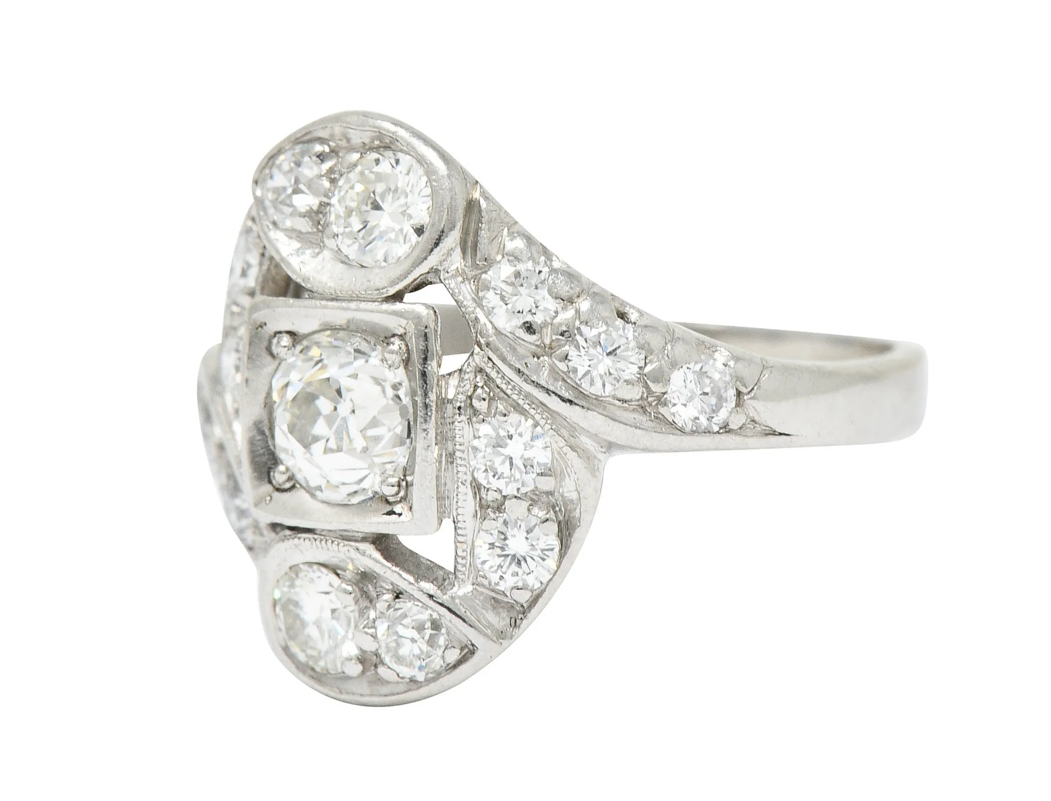 1920's Art Deco 1.25 CTW Diamond Platinum Bypass Dinner Ring