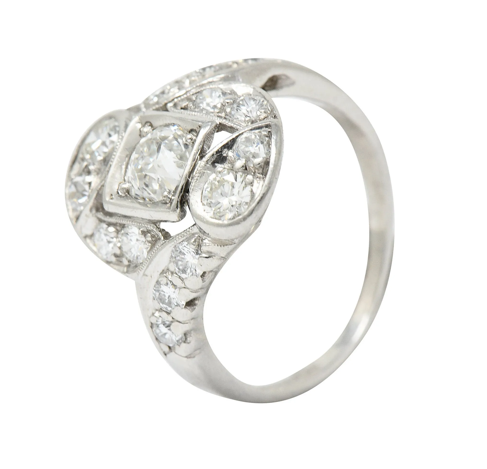 1920's Art Deco 1.25 CTW Diamond Platinum Bypass Dinner Ring