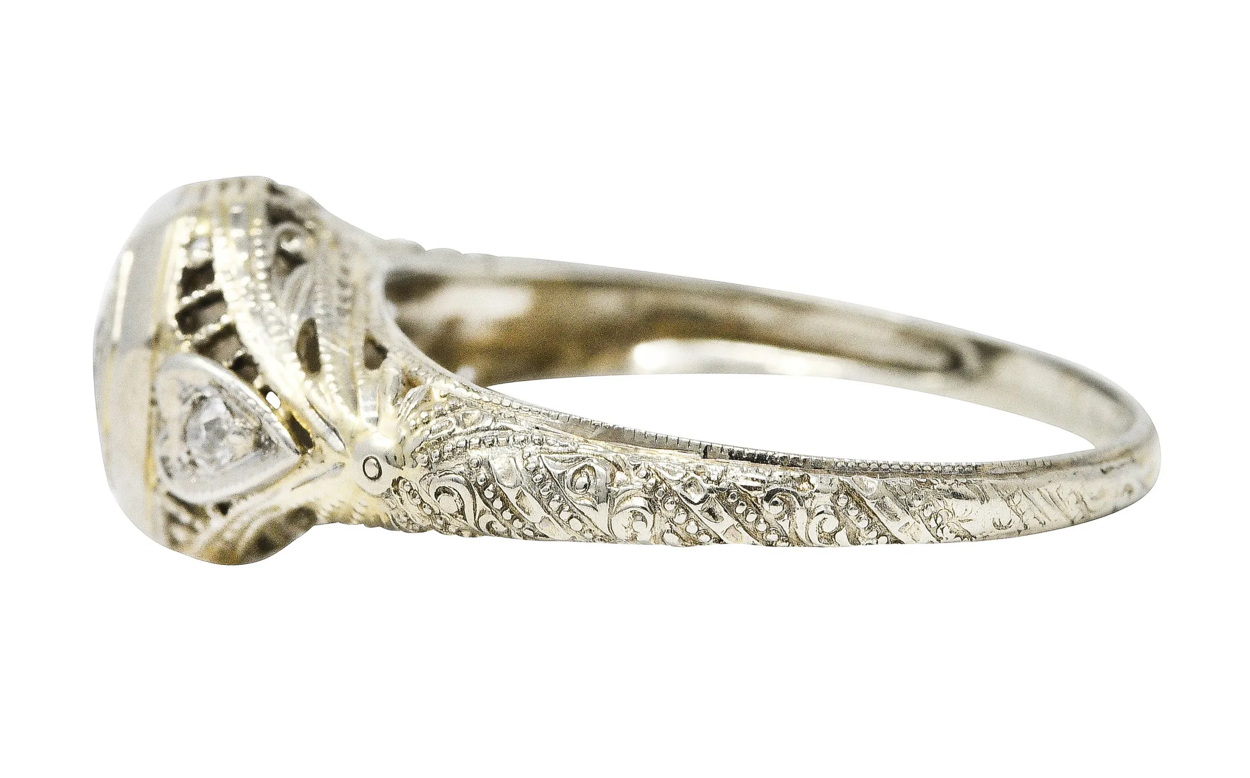 1920's Art Deco Diamond 18 Karat White Gold Heart Engagement Ring