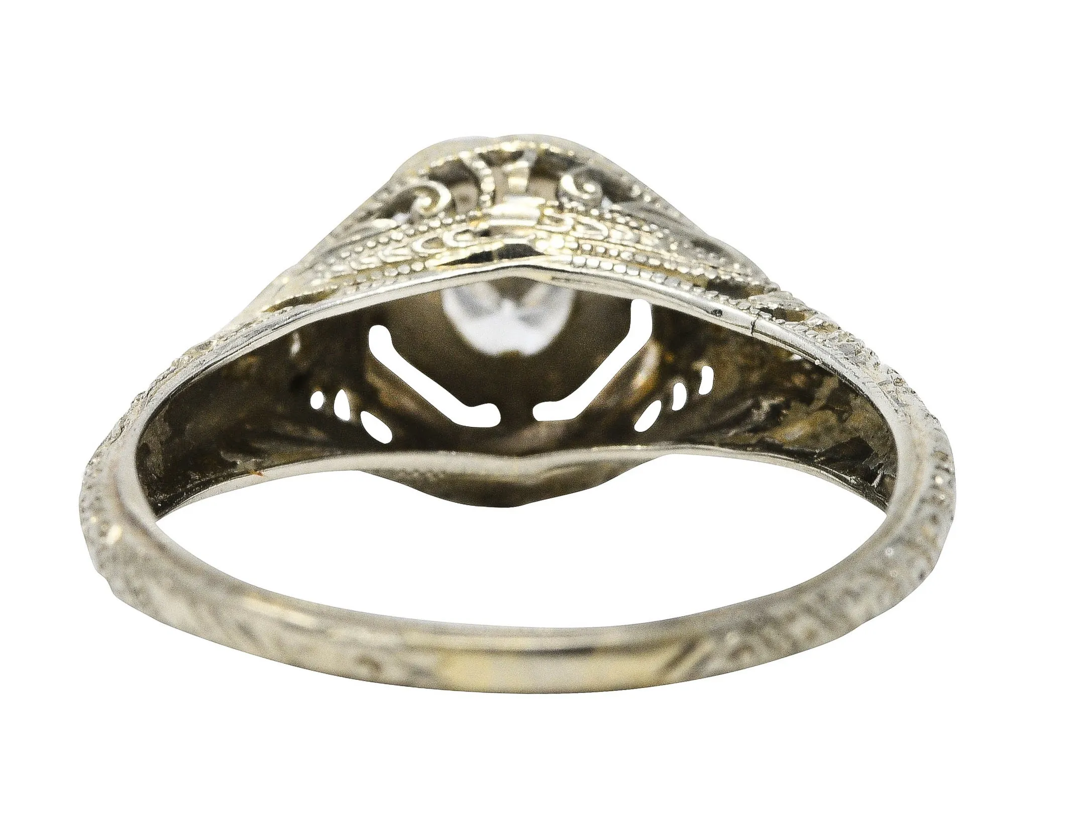 1920's Art Deco Diamond 18 Karat White Gold Heart Engagement Ring