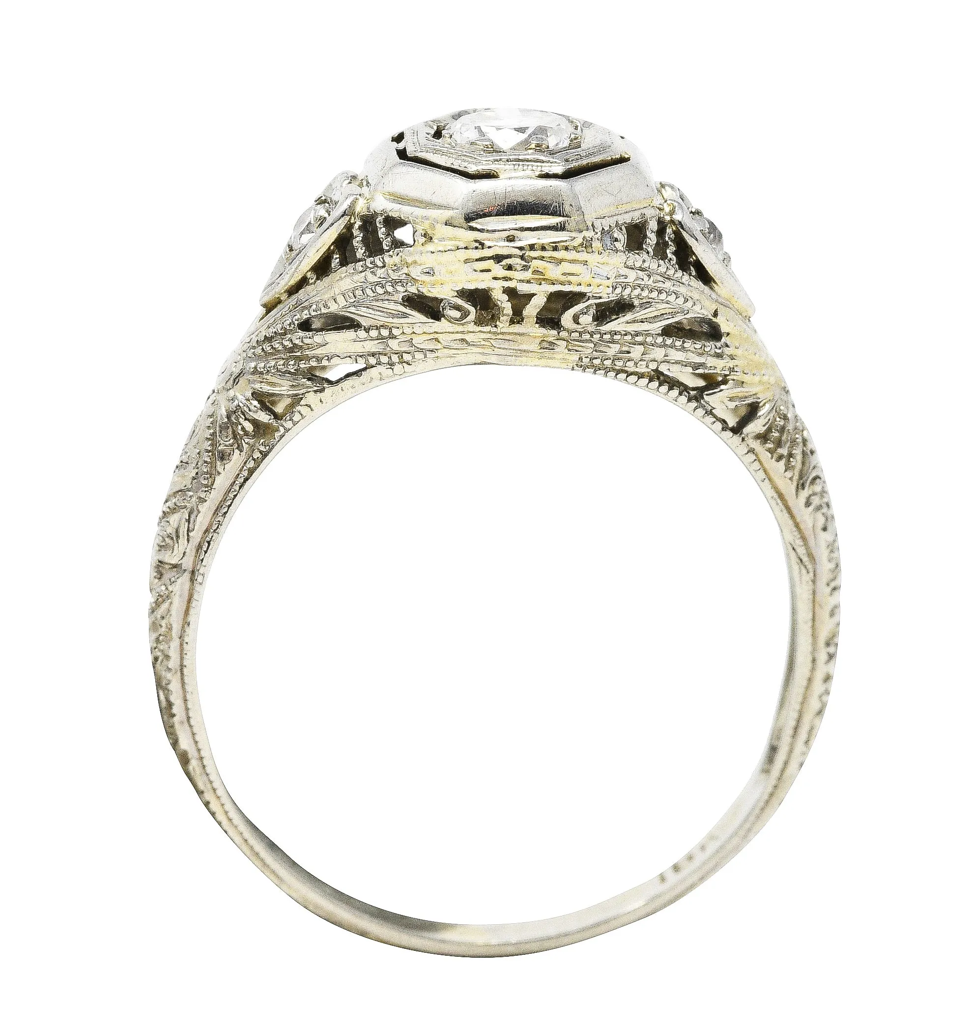 1920's Art Deco Diamond 18 Karat White Gold Heart Engagement Ring
