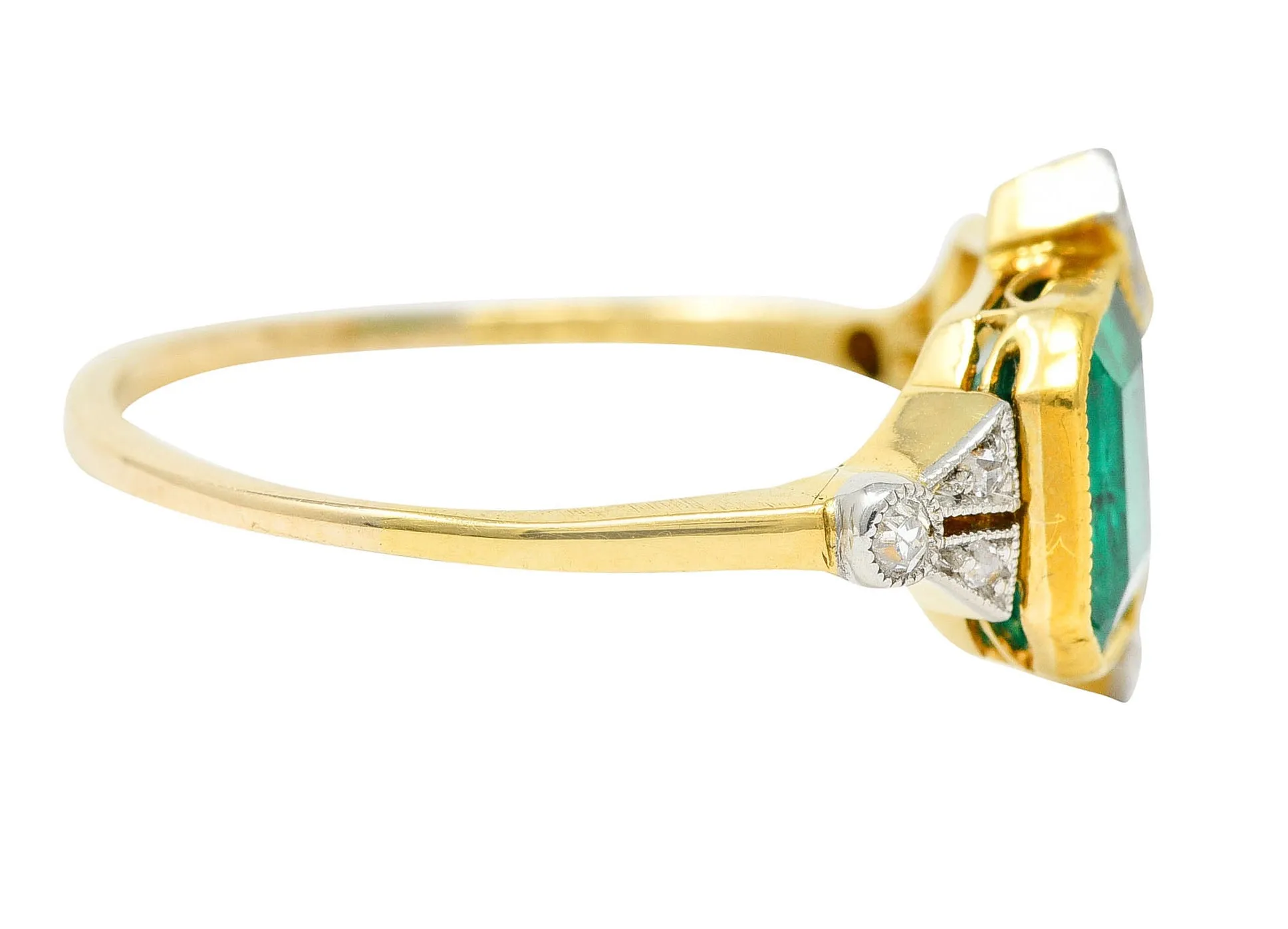 1920's Art Deco Diamond Emerald Platinum-Topped 18 Karat Gold Double Ring