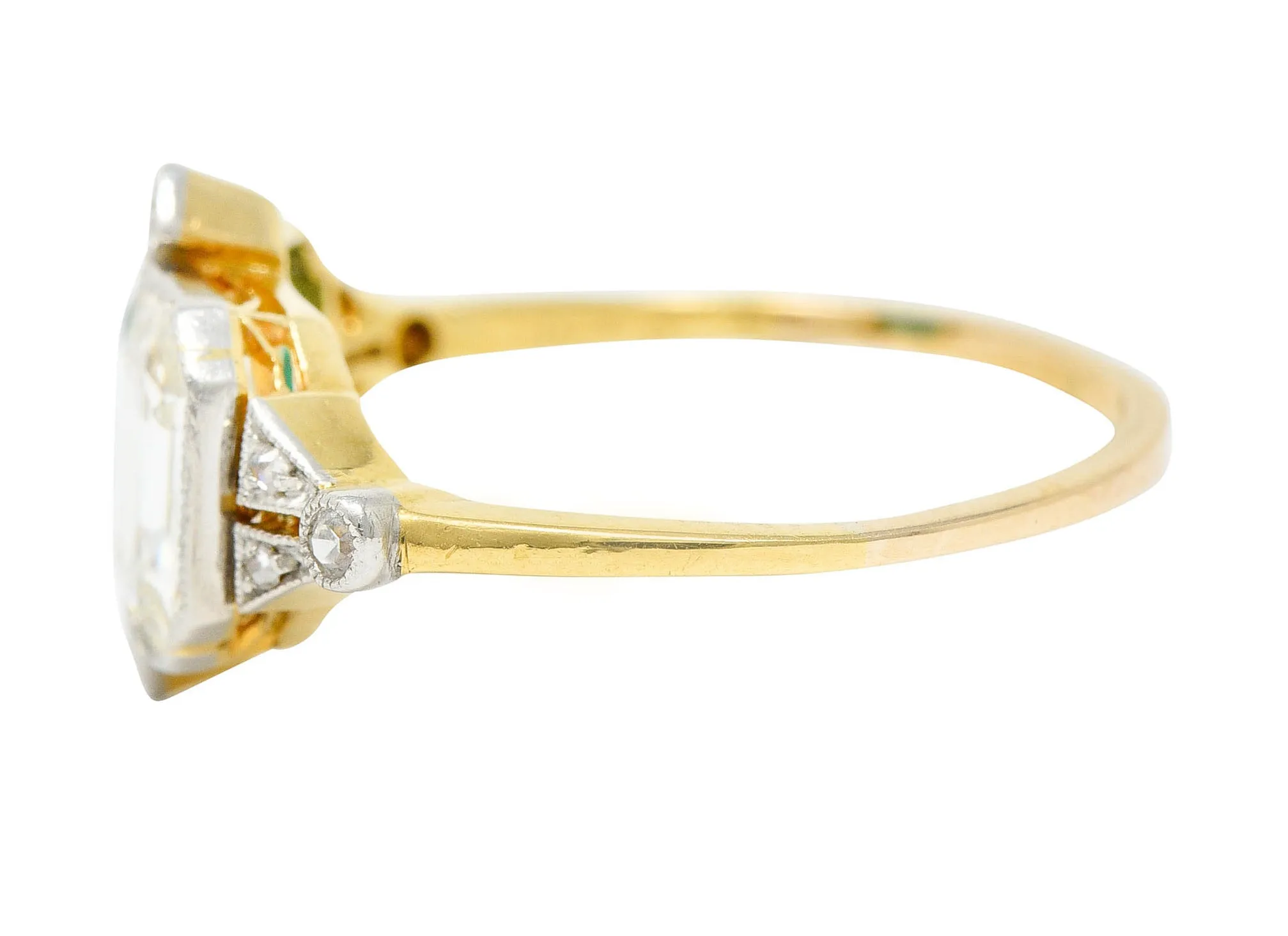 1920's Art Deco Diamond Emerald Platinum-Topped 18 Karat Gold Double Ring