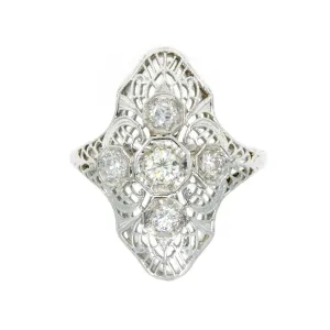 1920s Art Deco Filigree Diamond Ring