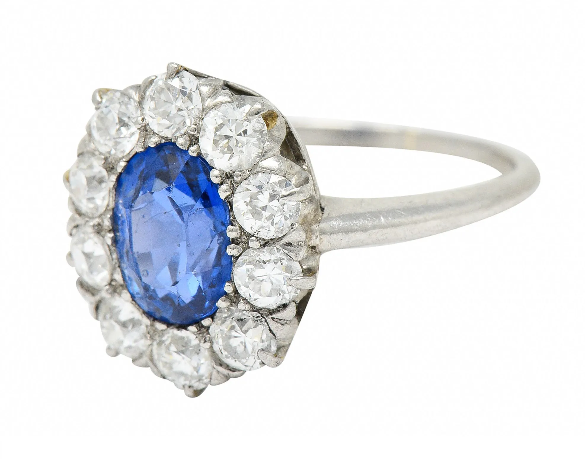 1920's Art Deco No Heat Ceylon Sapphire Diamond Platinum Cluster Ring GIA
