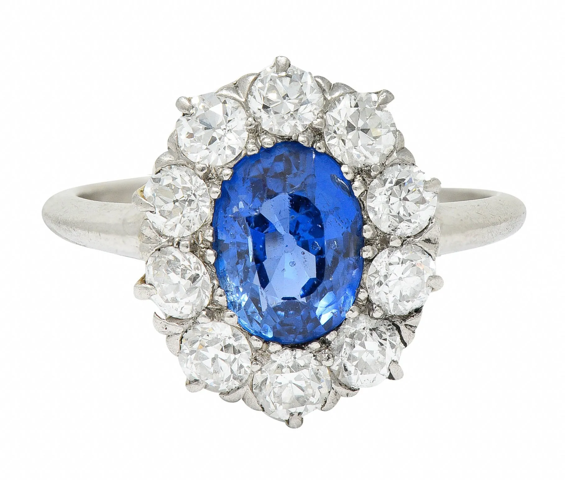 1920's Art Deco No Heat Ceylon Sapphire Diamond Platinum Cluster Ring GIA
