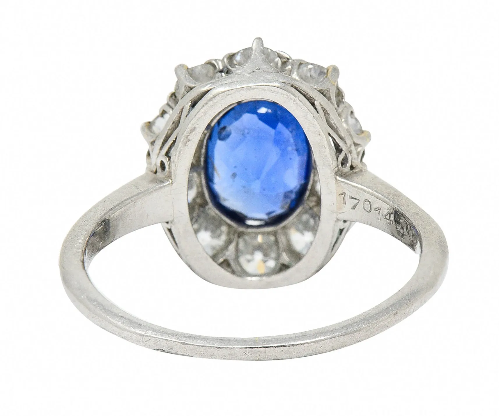 1920's Art Deco No Heat Ceylon Sapphire Diamond Platinum Cluster Ring GIA