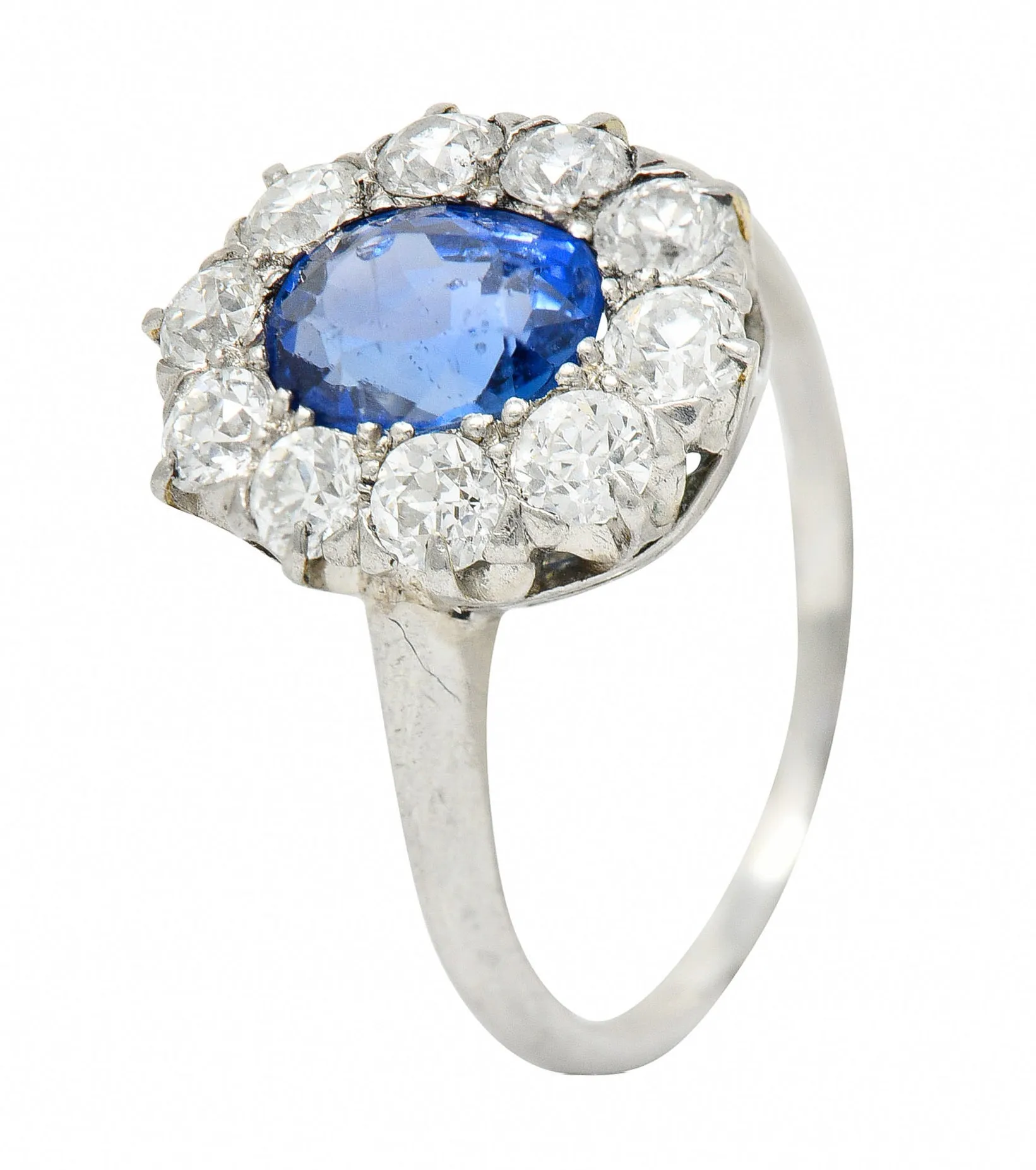1920's Art Deco No Heat Ceylon Sapphire Diamond Platinum Cluster Ring GIA