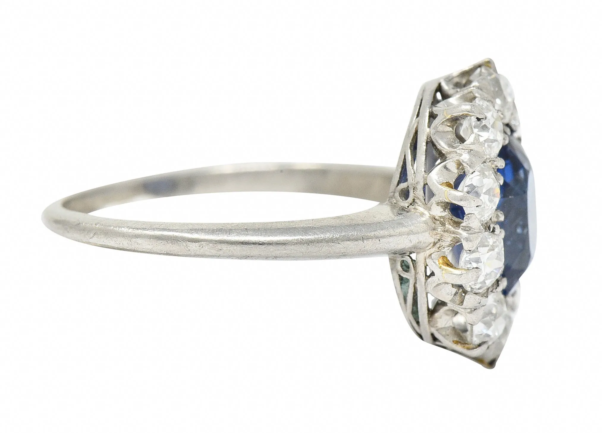 1920's Art Deco No Heat Ceylon Sapphire Diamond Platinum Cluster Ring GIA