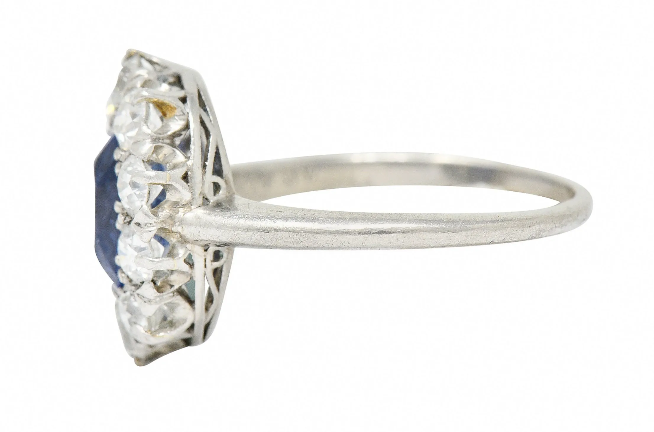 1920's Art Deco No Heat Ceylon Sapphire Diamond Platinum Cluster Ring GIA