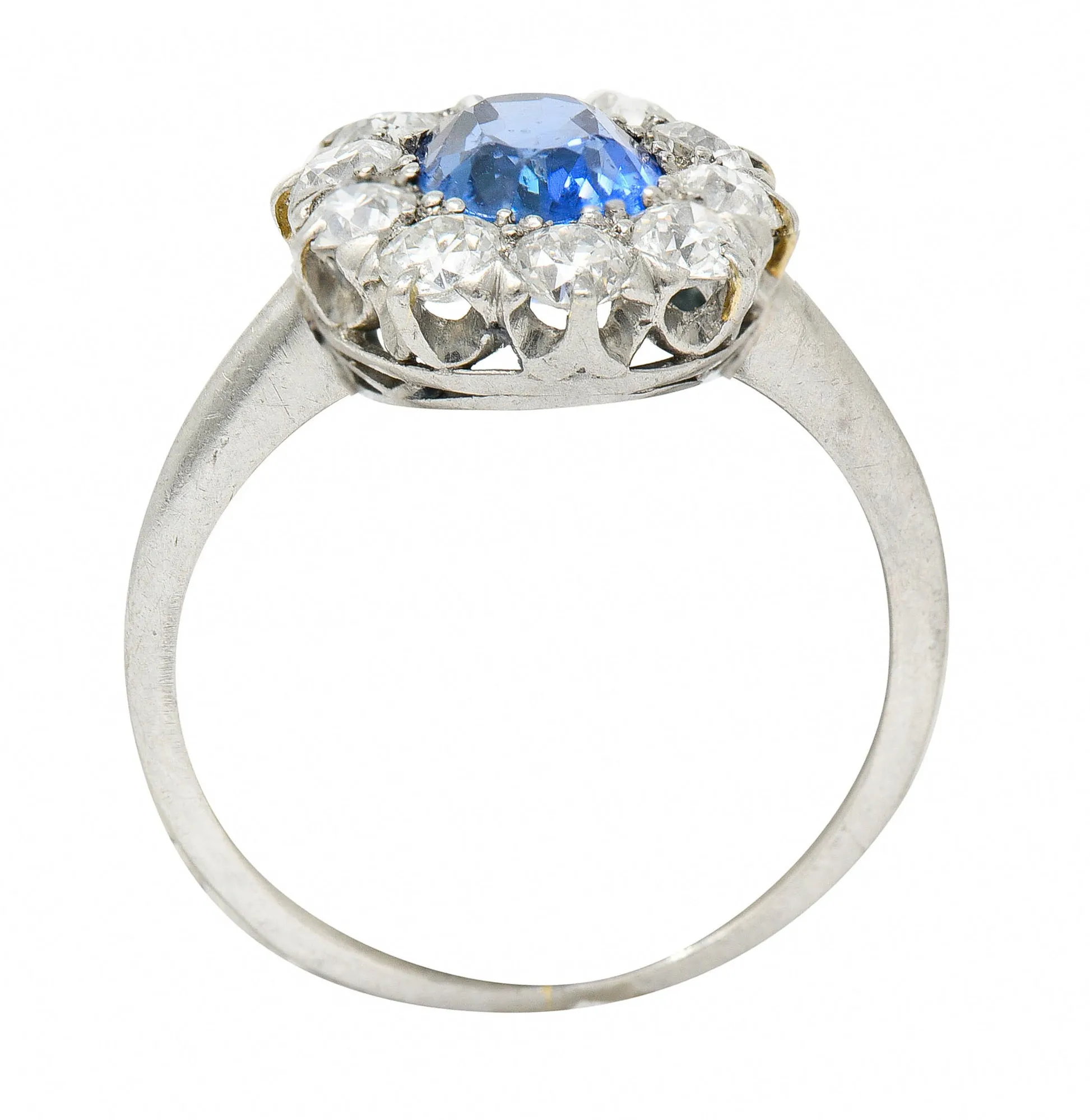 1920's Art Deco No Heat Ceylon Sapphire Diamond Platinum Cluster Ring GIA