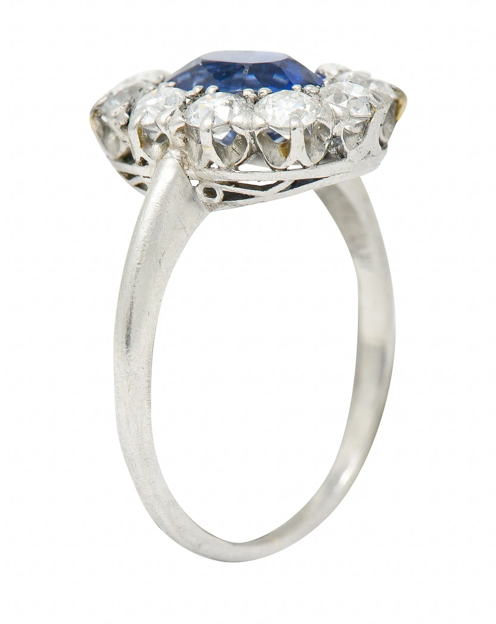 1920's Art Deco No Heat Ceylon Sapphire Diamond Platinum Cluster Ring GIA