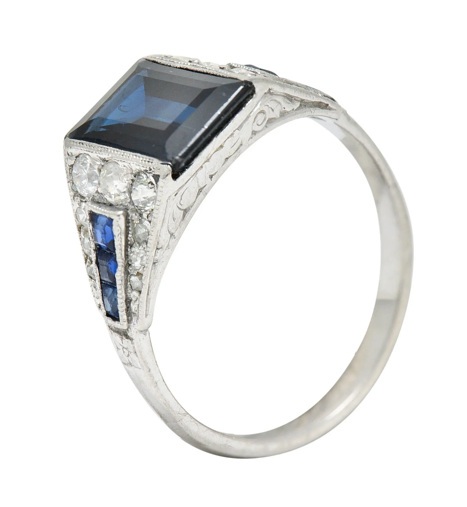 1920's Art Deco Sapphire Diamond Platinum Band Ring