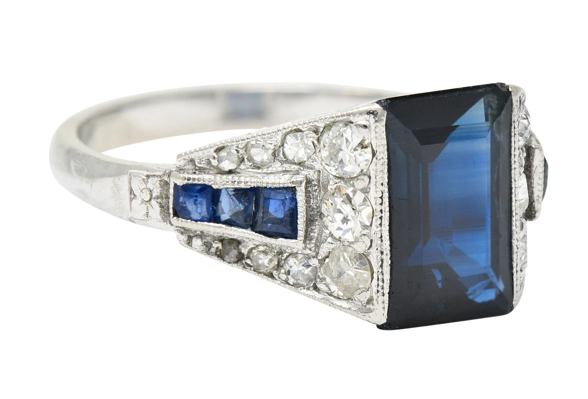1920's Art Deco Sapphire Diamond Platinum Band Ring