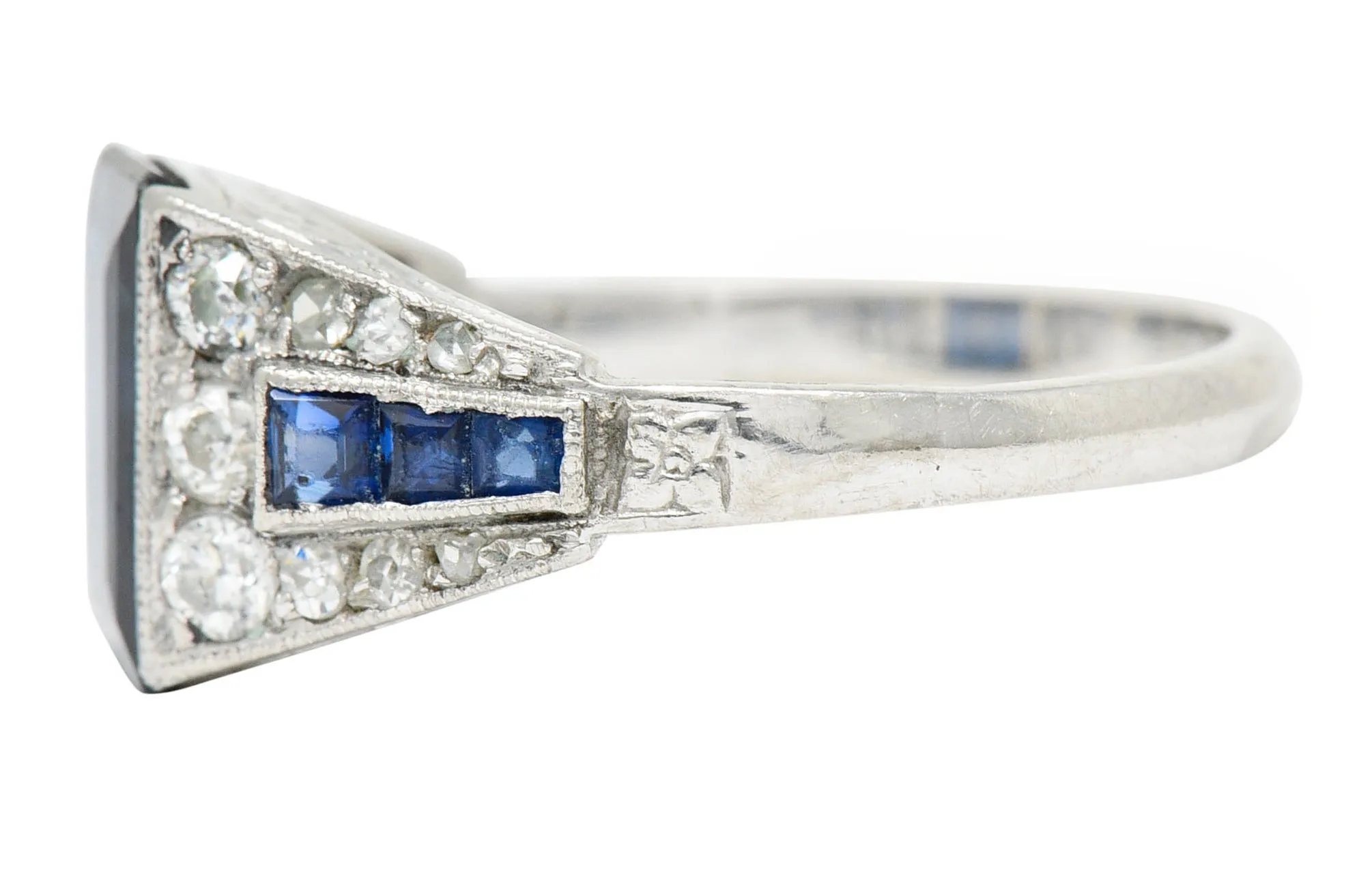 1920's Art Deco Sapphire Diamond Platinum Band Ring