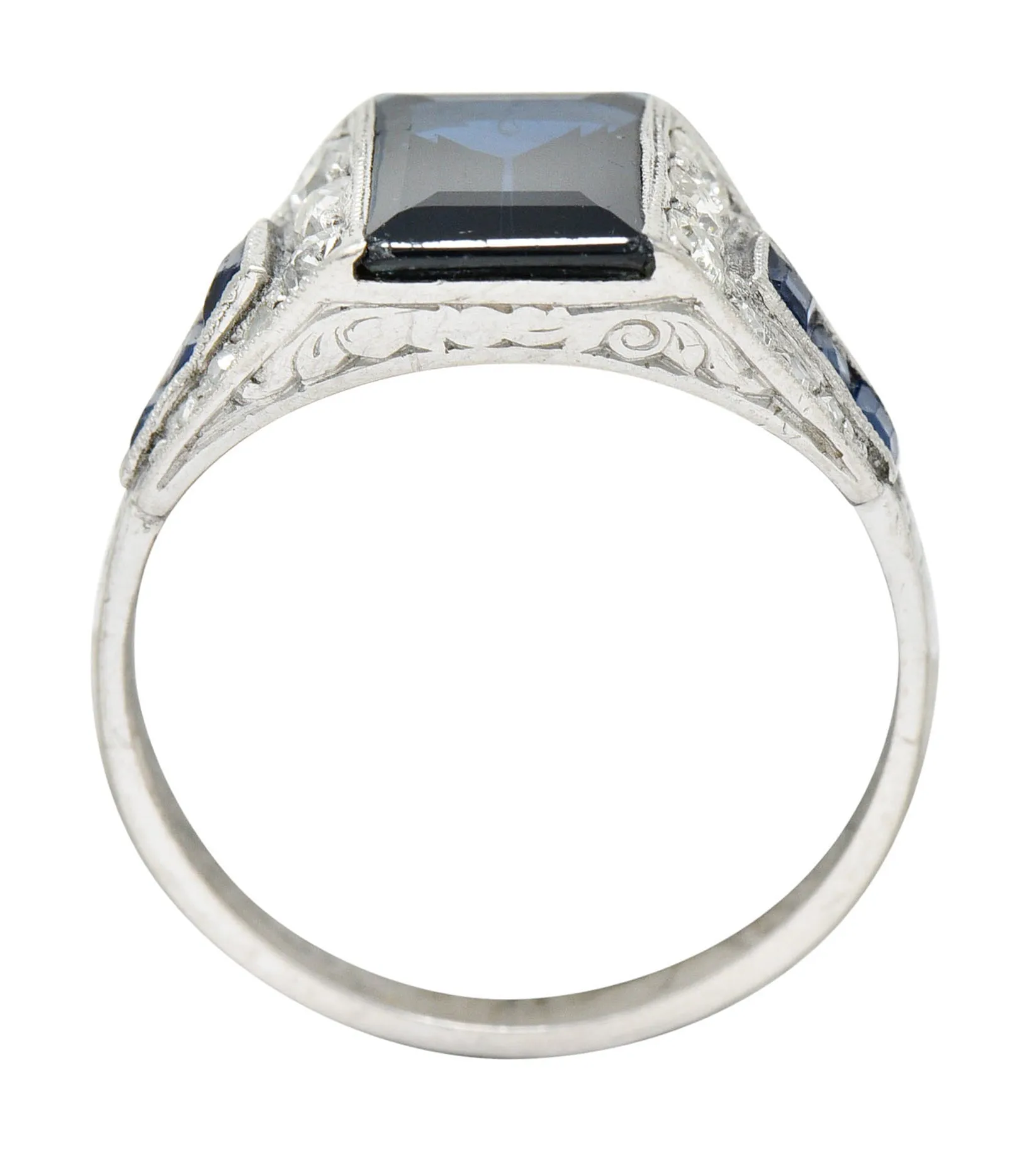 1920's Art Deco Sapphire Diamond Platinum Band Ring