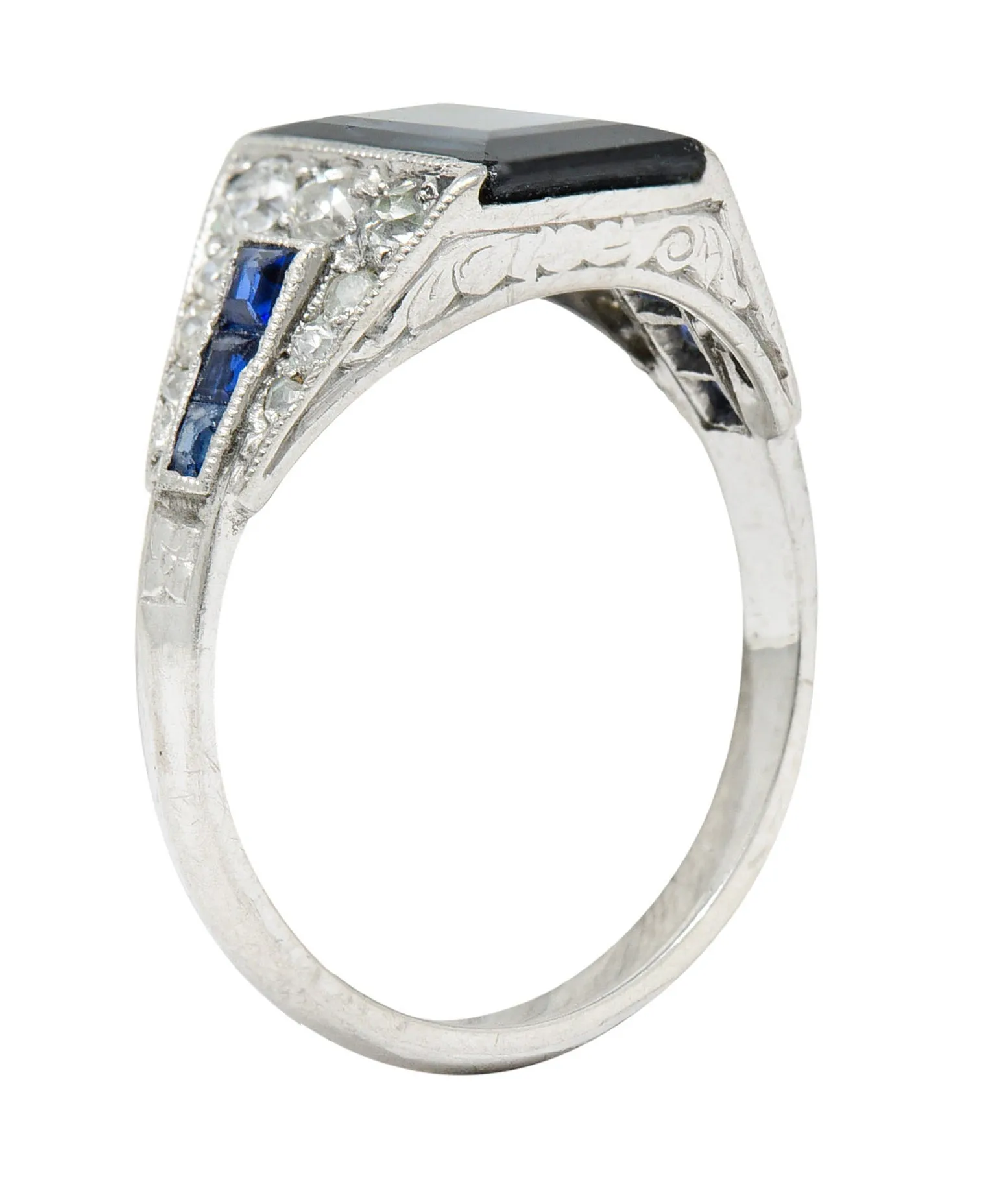 1920's Art Deco Sapphire Diamond Platinum Band Ring