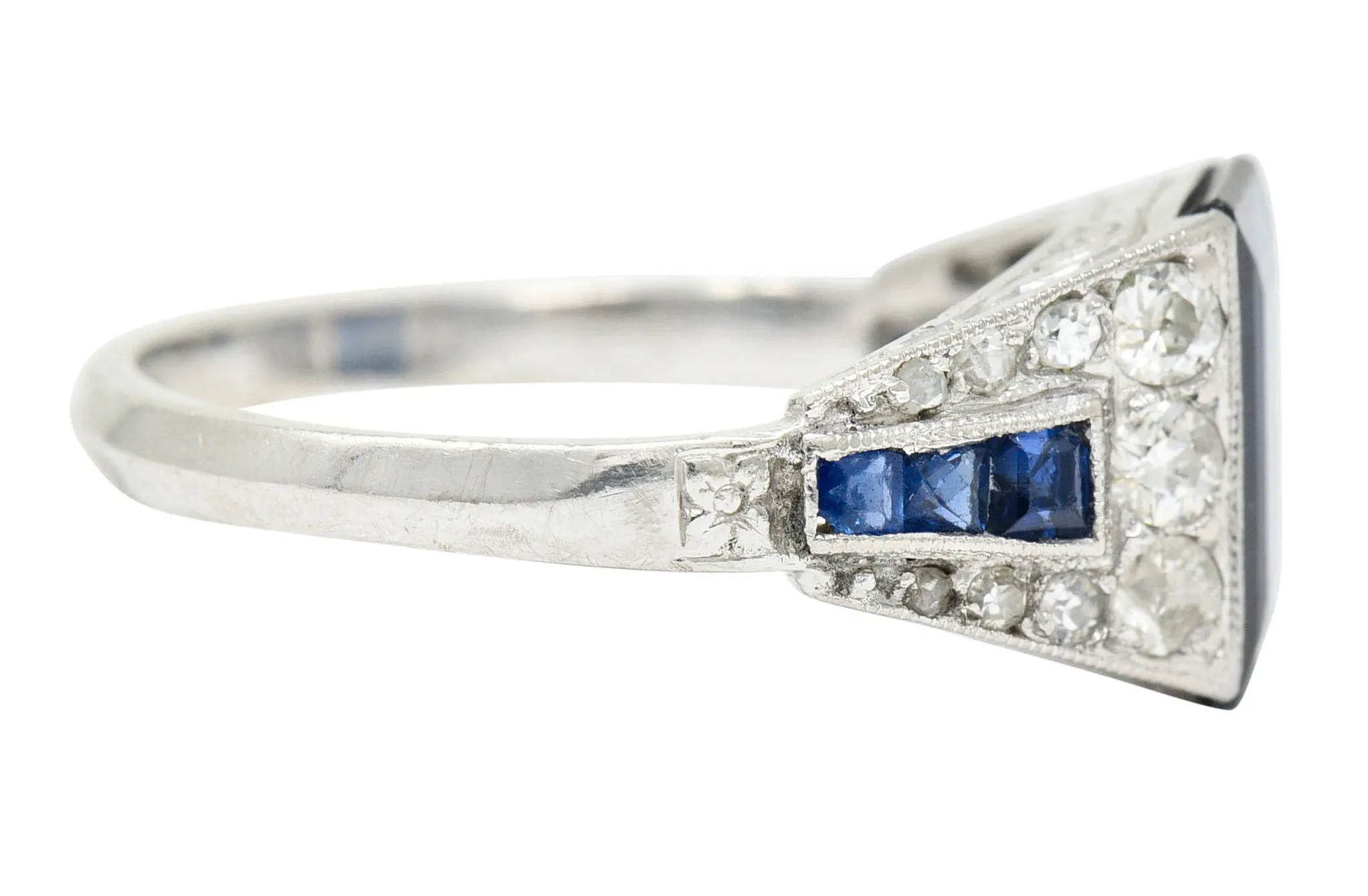 1920's Art Deco Sapphire Diamond Platinum Band Ring